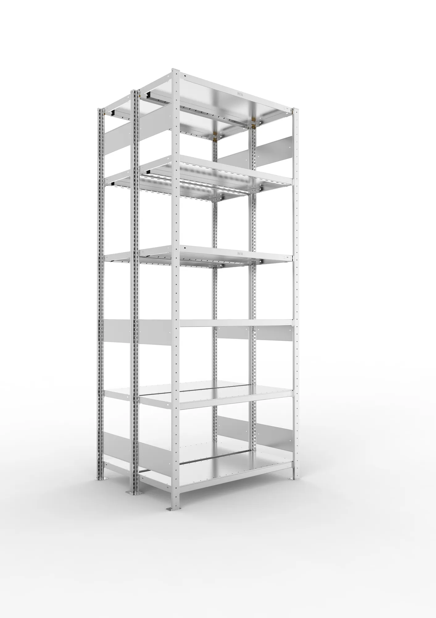 META CLIP S3 | Fachbodenregal | Doppel-Grundregal | 2500 x 1000 x 400 mm | Fachlast 230 kg | 5+1 Ebenen | Längsriegel | verzinkt