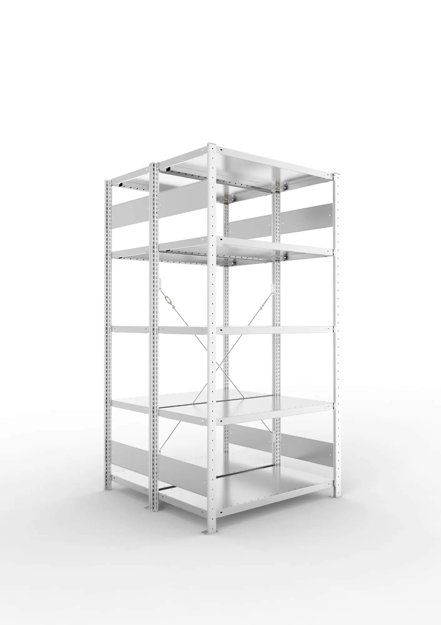 META CLIP S3 | Fachbodenregal | Doppel-Grundregal | 2000 x 1000 x 500 mm | Fachlast 100 kg | 4+1 Ebenen | verzinkt