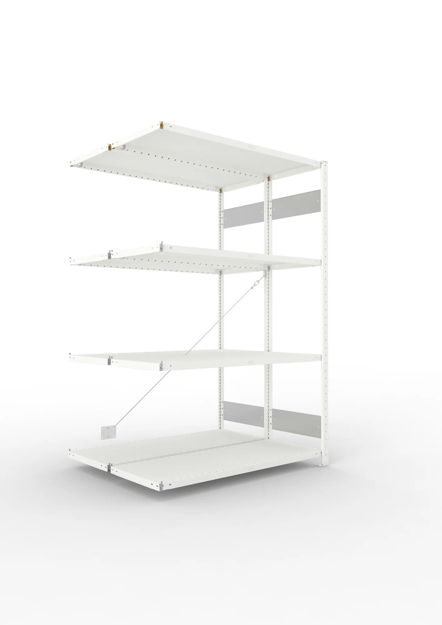 META CLIP S3 | Fachbodenregal | Doppel-Anbauregal | 2000 x 1300 x 500 mm | Fachlast 230 kg | 3+1 Ebenen | RAL 7035