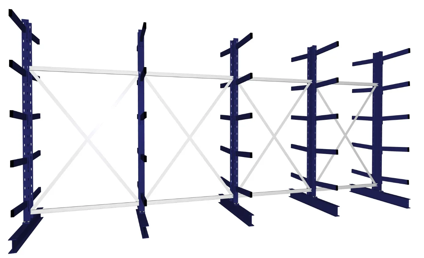 META MULTISTRONG M | Kragarmregal | 4 Felder | 2500 x 5200 x 600 mm | Armlast 355 kg | doppelseitig | 4+1 Ebenen