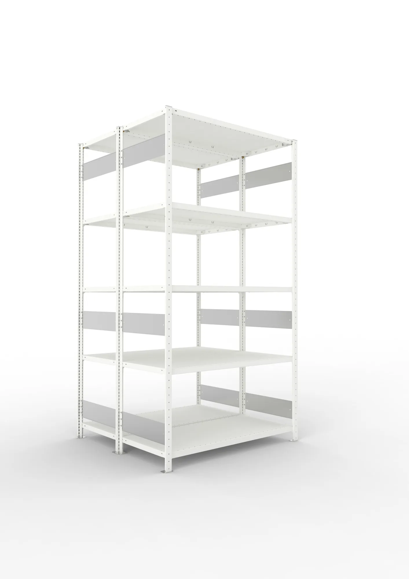 META CLIP S3 | Fachbodenregal | Doppel-Grundregal | 2500 x 1300 x 600 mm | Fachlast 230 kg | 4+1 Ebenen | Längsriegel | RAL 7035