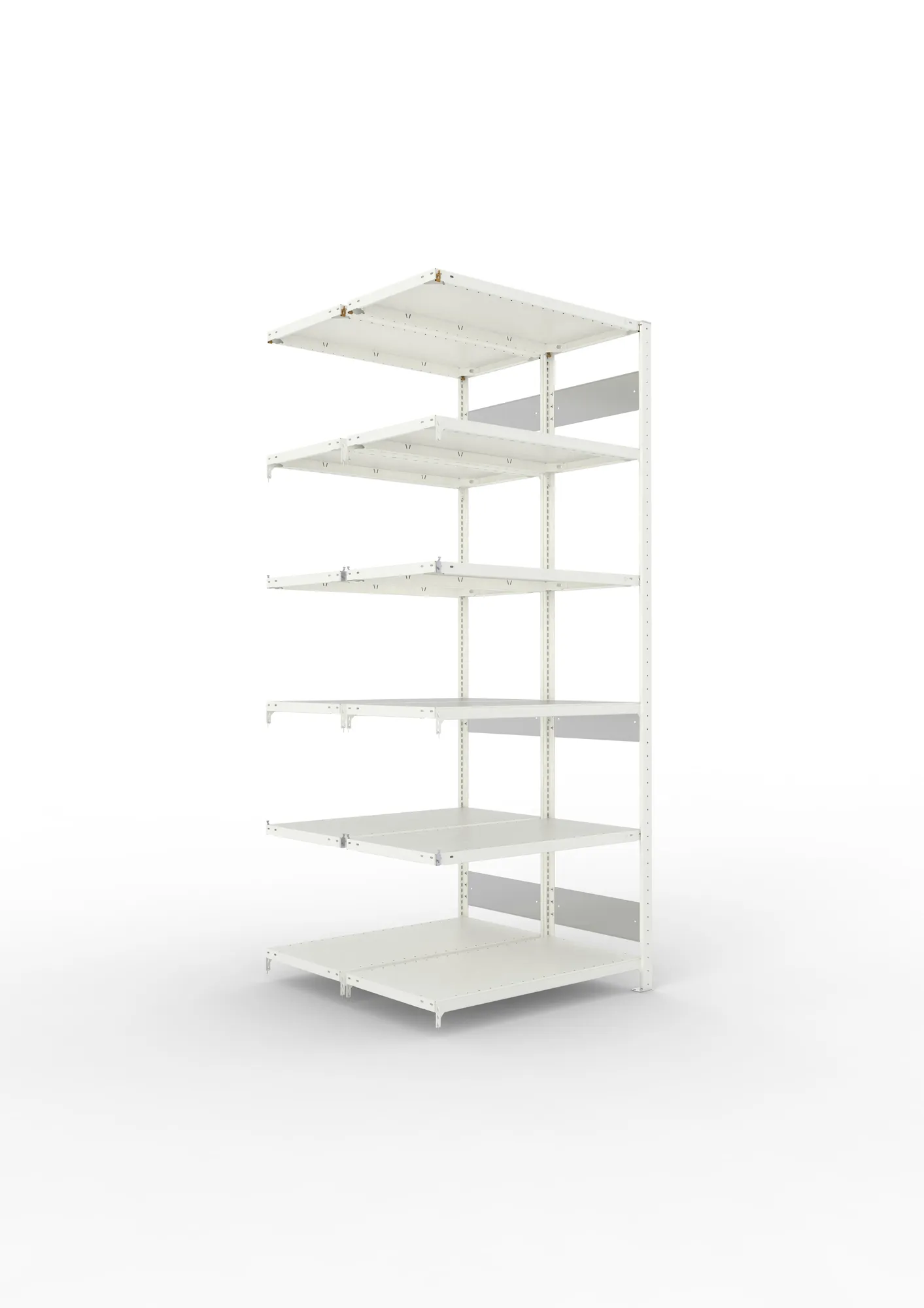 META CLIP S3 | Fachbodenregal | Doppel-Anbauregal | 2500 x 1000 x 500 mm | Fachlast 150 kg | 5+1 Ebenen | Längsriegel | RAL 7035