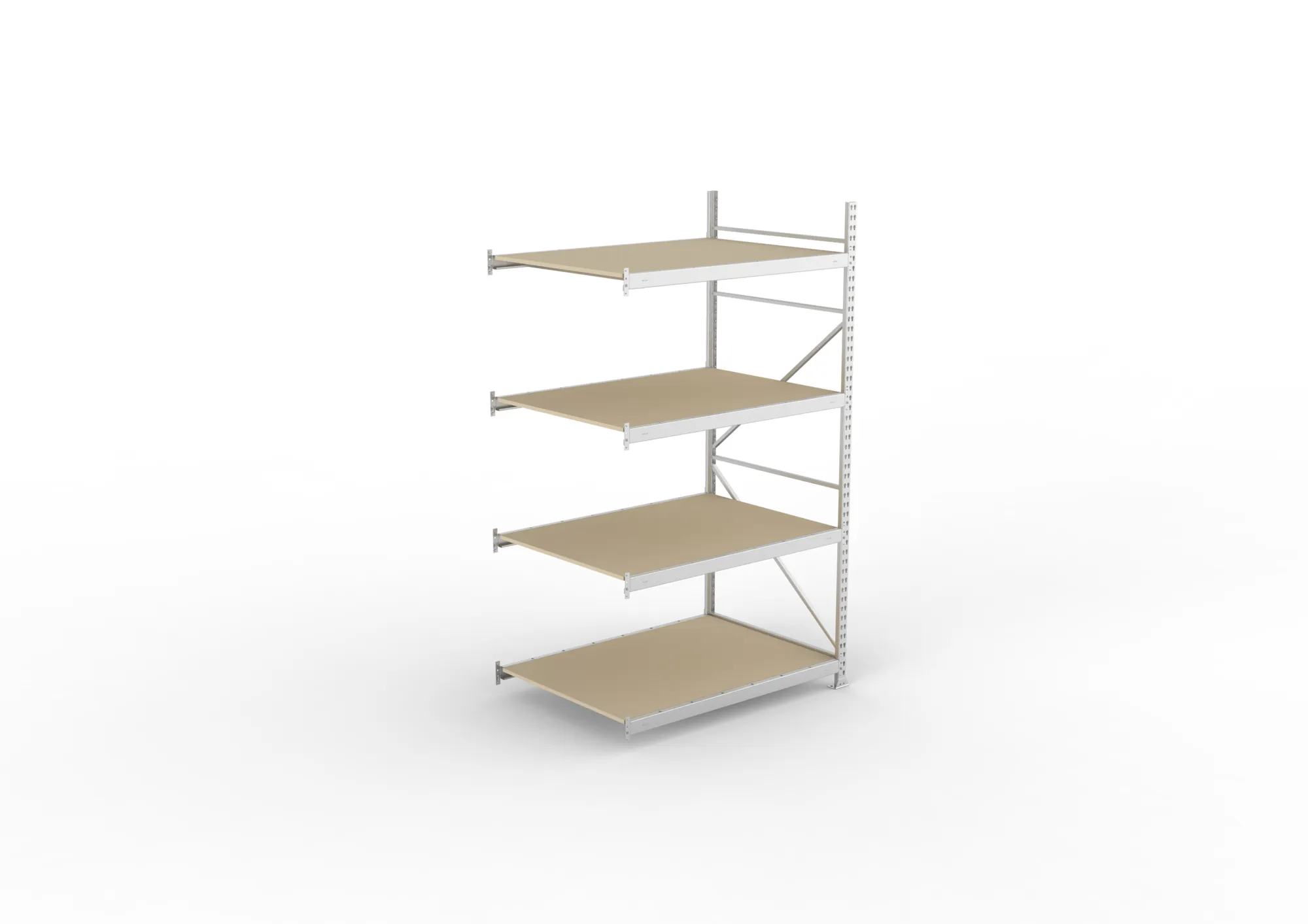 META MINI-RACK Weitspannregal | Anbauregal | 2500 x 1400 x 1050 mm | Fachlast 600 kg | Spanplattenböden | 4 Ebenen