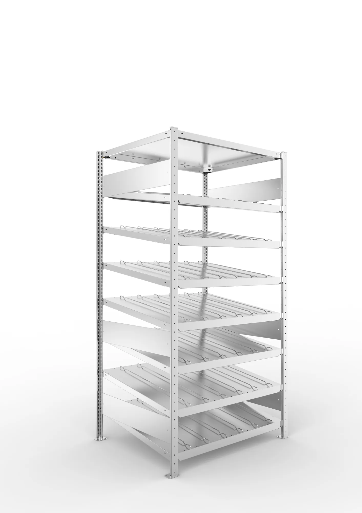 META CLIP S3 | Schrägbodenregal | Grundregal | 2000 x 1000 x 800 mm | Fachlast 230 kg | 7+1 Ebenen | verzinkt