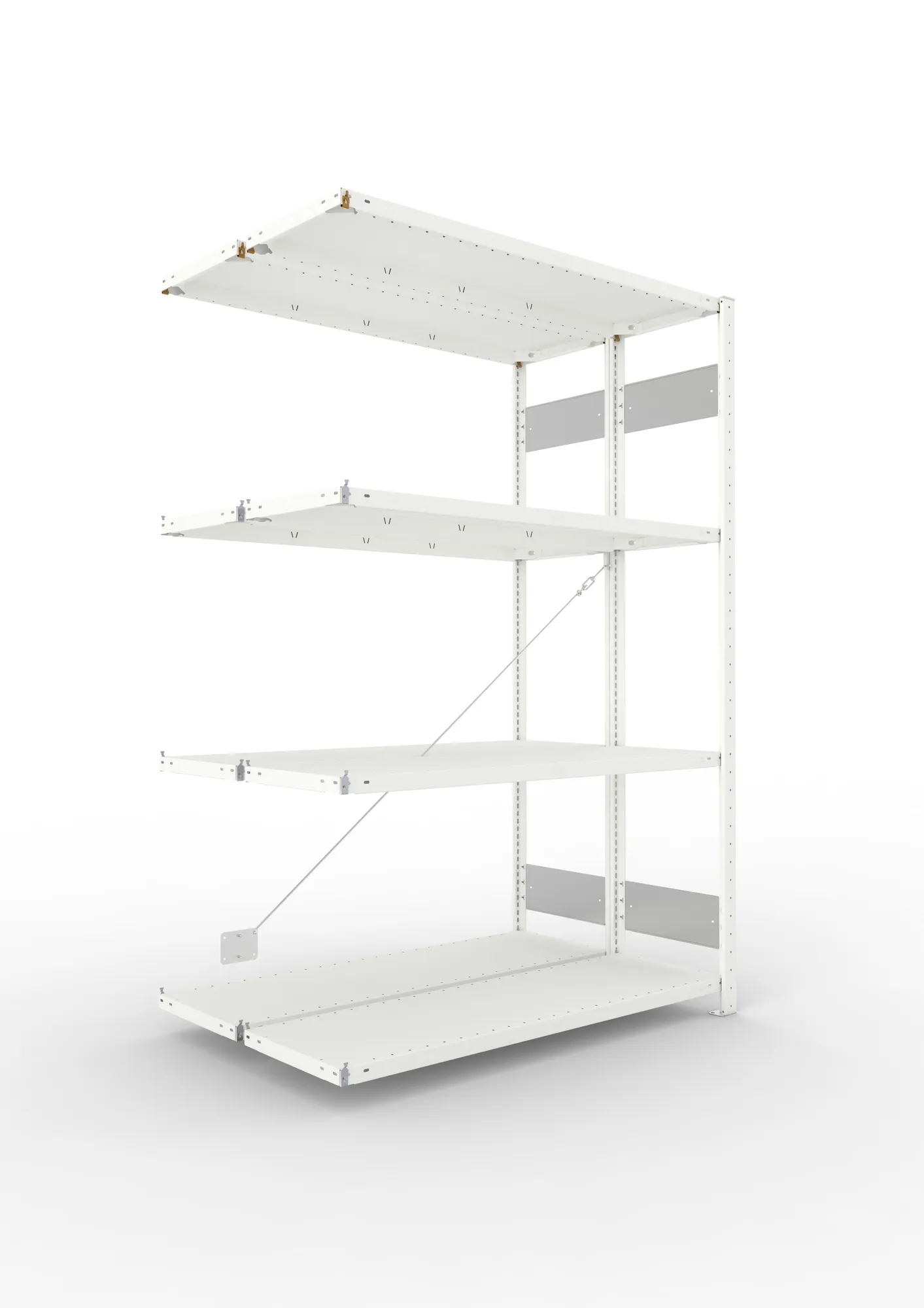 META CLIP S3 | Fachbodenregal | Doppel-Anbauregal | 2000 x 1300 x 400 mm | Fachlast 150 kg | 3+1 Ebenen | RAL 7035