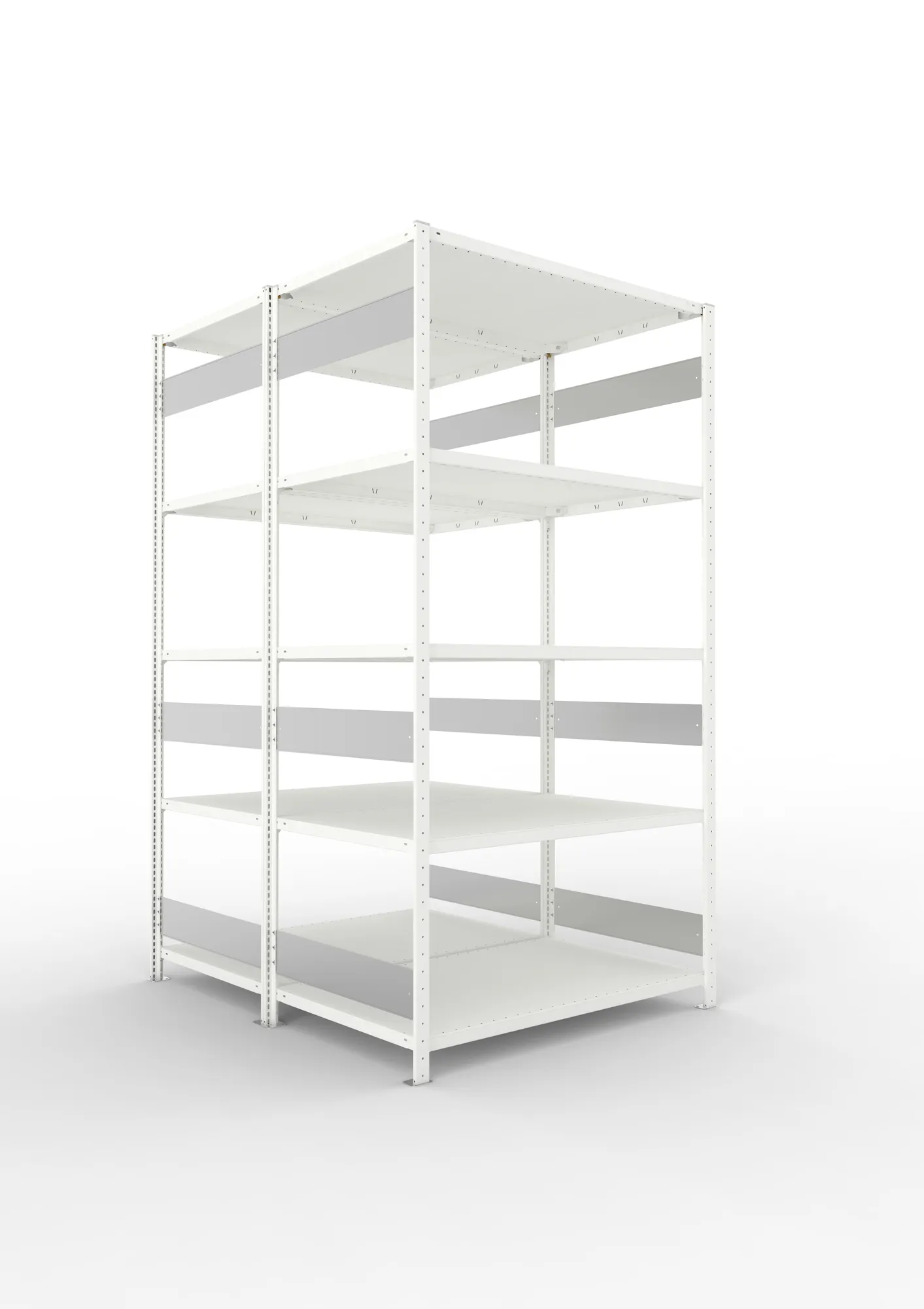 META CLIP S3 | Fachbodenregal | Doppel-Grundregal | 2500 x 1300 x 800 mm | Fachlast 230 kg | 4+1 Ebenen | Längsriegel | RAL 7035