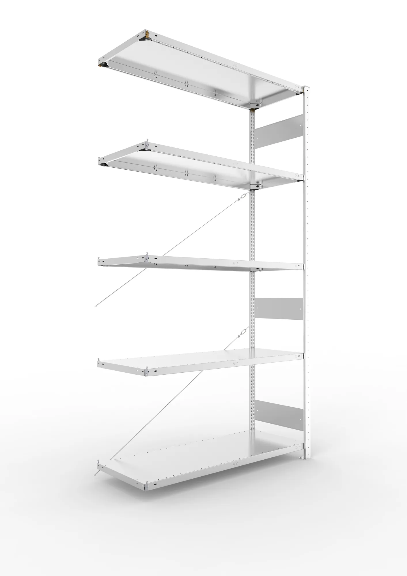META CLIP S3 | Fachbodenregal | Anbauregal | 2500 x 1300 x 500 mm | Fachlast 150 kg | 4+1 Ebenen | verzinkt