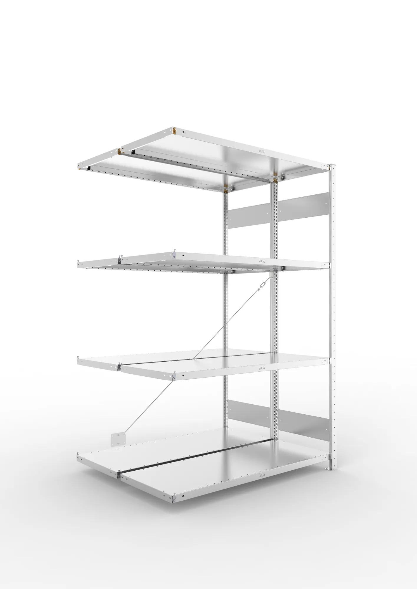 META CLIP S3 | Fachbodenregal | Doppel-Anbauregal | 2000 x 1300 x 500 mm | Fachlast 230 kg | 3+1 Ebenen | verzinkt