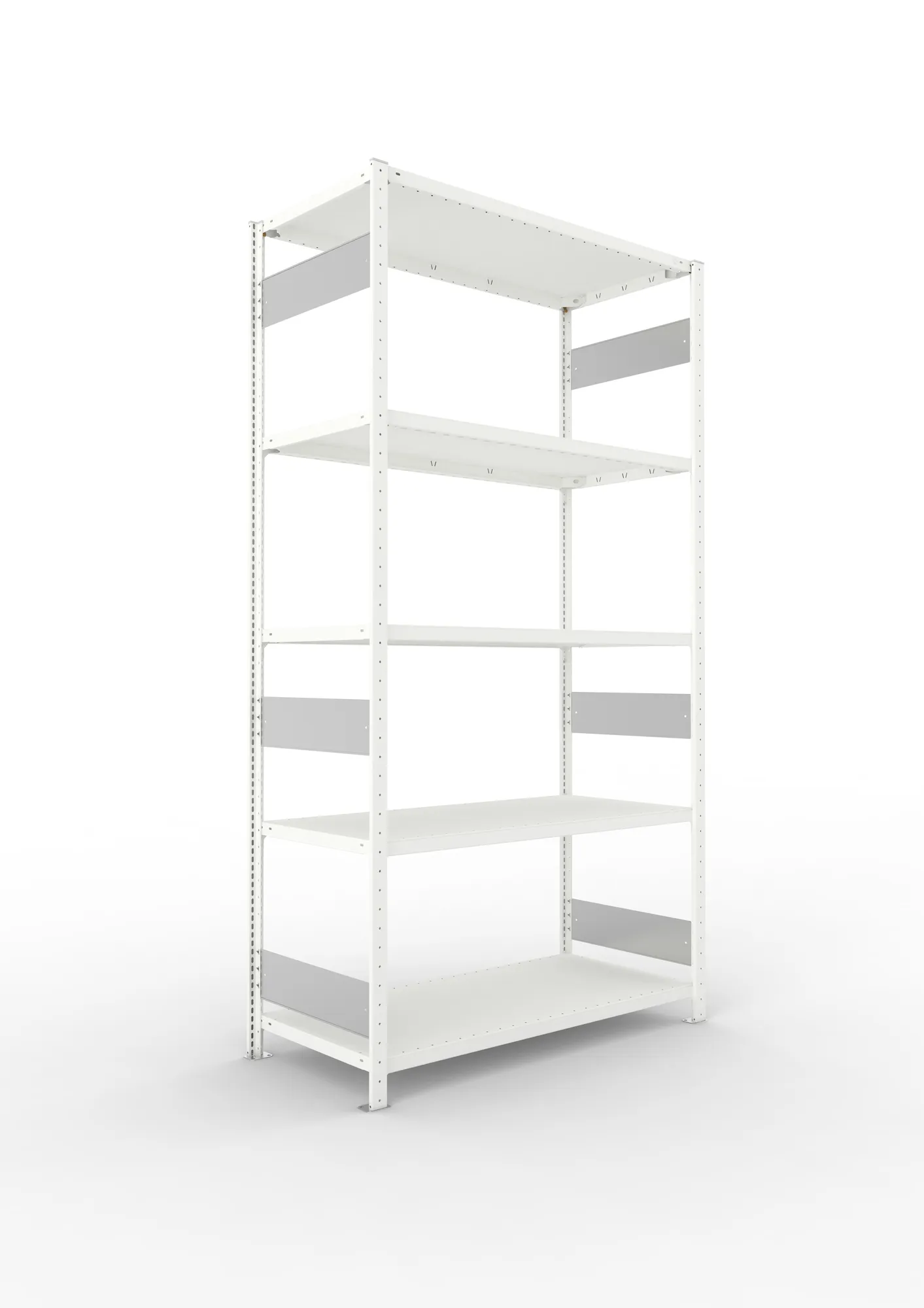 META CLIP S3 | Fachbodenregal | Grundregal | 2500 x 1300 x 600 mm | Fachlast 230 kg | 4+1 Ebenen | Längsriegel | RAL 7035