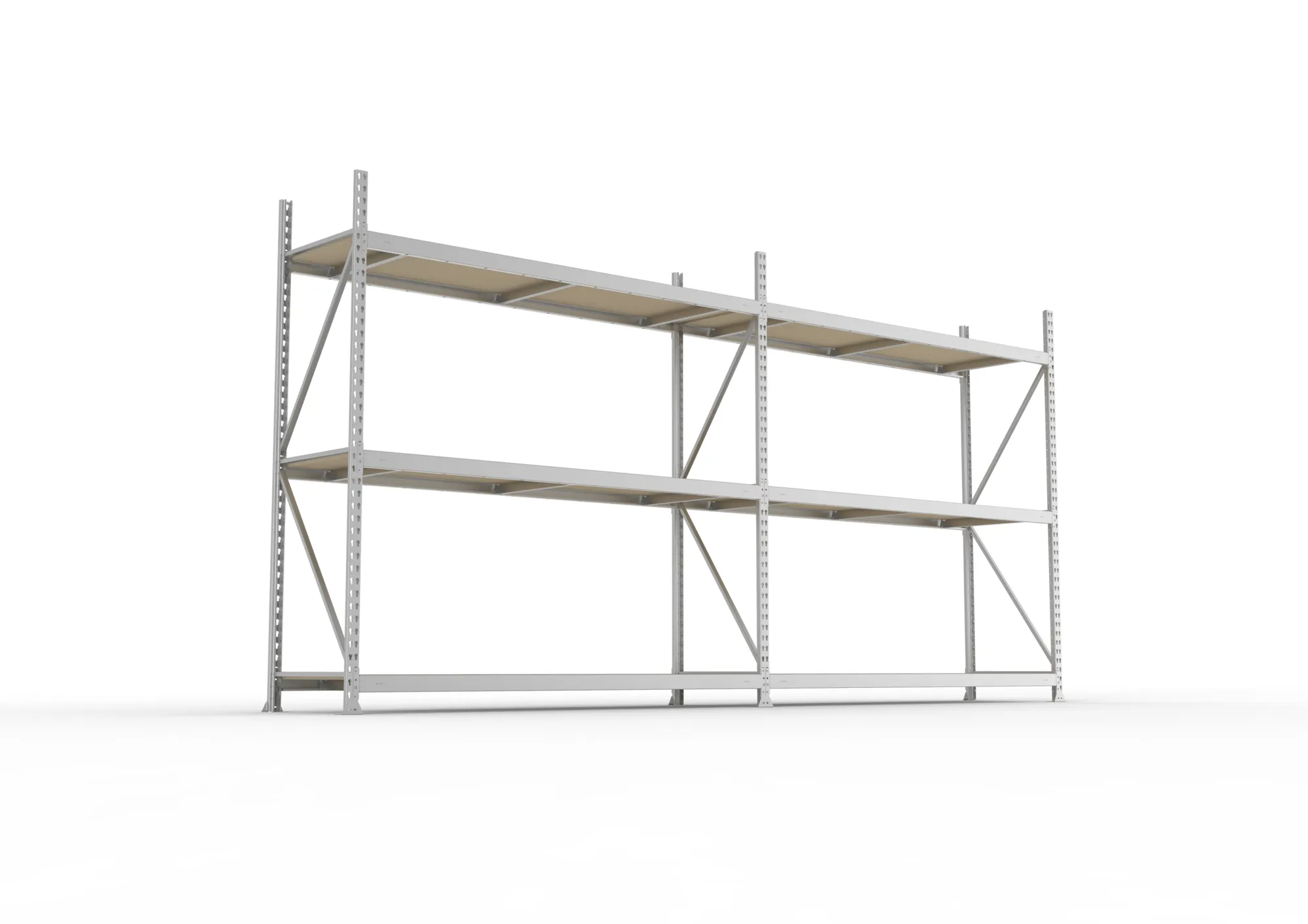 META MINI-RACK Weitspannregal | 2 Felder | 2200 x 3600 x 650 mm | Fachlast 600 kg | Spanplattenböden | 3 Ebenen