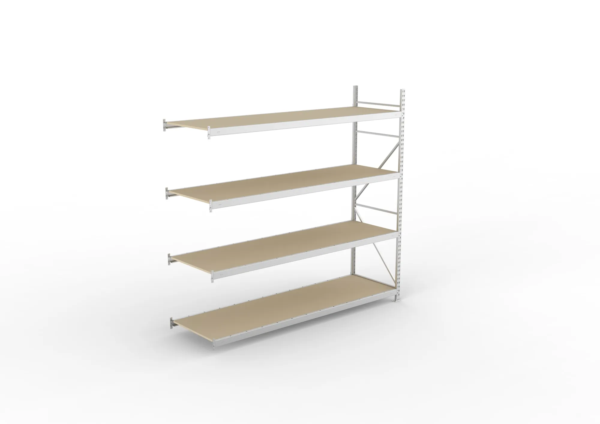 META MINI-RACK Weitspannregal | Anbauregal | 2500 x 2600 x 800 mm | Fachlast 490 kg | Spanplattenböden | 4 Ebenen