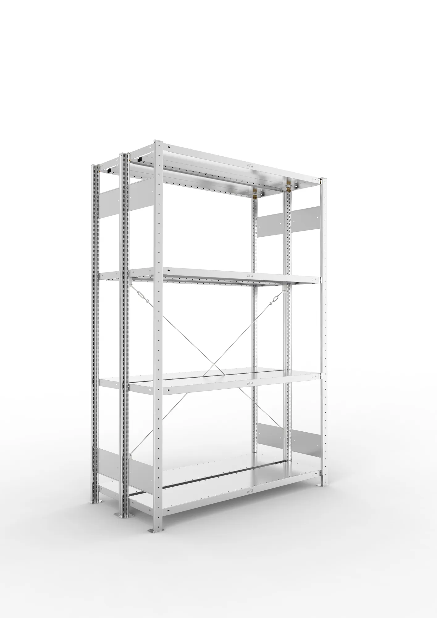 META CLIP S3 | Fachbodenregal | Doppel-Grundregal | 2000 x 1300 x 300 mm | Fachlast 230 kg | 3+1 Ebenen | verzinkt