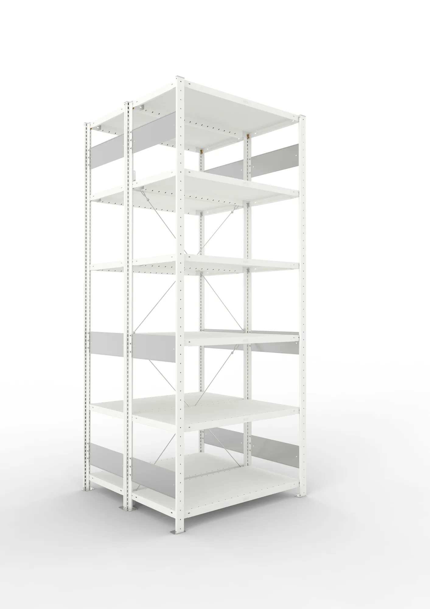 META CLIP S3 | Fachbodenregal | Doppel-Grundregal | 2500 x 1000 x 400 mm | Fachlast 230 kg | 5+1 Ebenen | RAL 7035