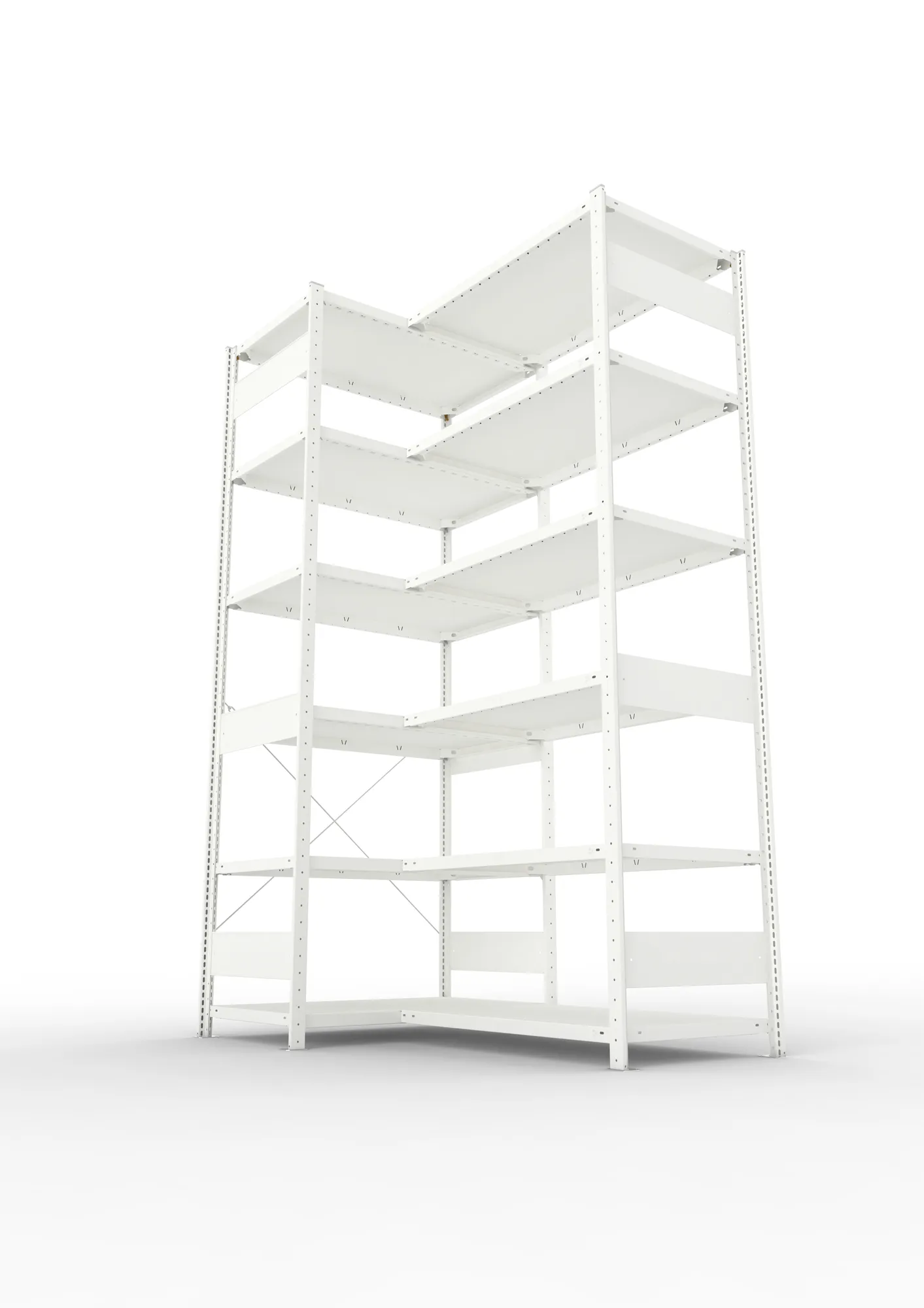 META CLIP | Eckregal | 2500 x 1000 x 600 mm | Fachlast 100 kg | 5+1 Ebenen | RAL 7035
