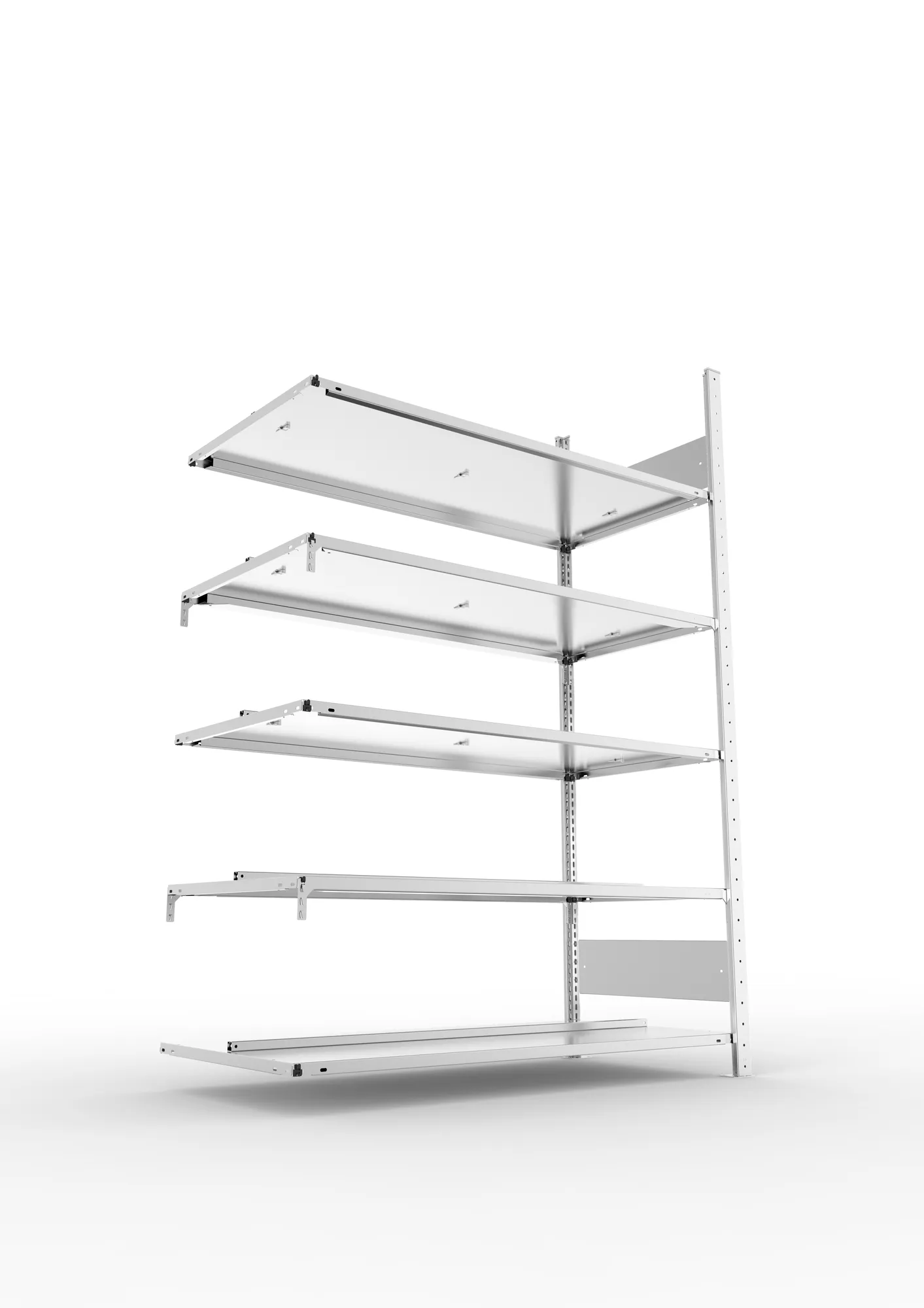 META COMPACT S3| Büro-Steckregal | Doppel-Anbauregal | 1850 x 1250 x 600 mm | Fachlast 100 kg | 5 Ebenen | Mittelanschlag | verzinkt