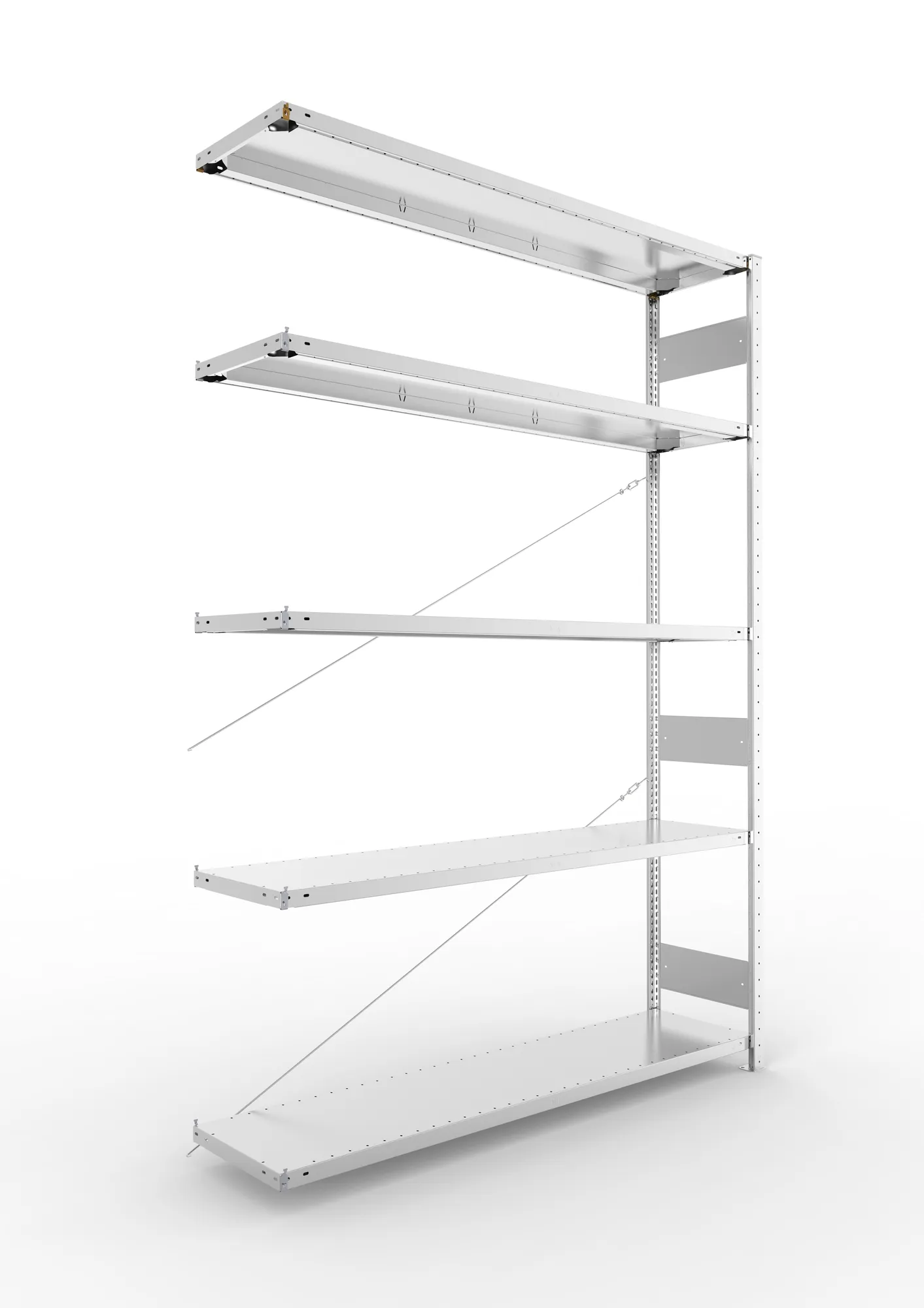 META CLIP S3 | Fachbodenregal | Anbauregal | 2500 x 1700 x 400 mm | Fachlast 200 kg | 4+1 Ebenen | verzinkt