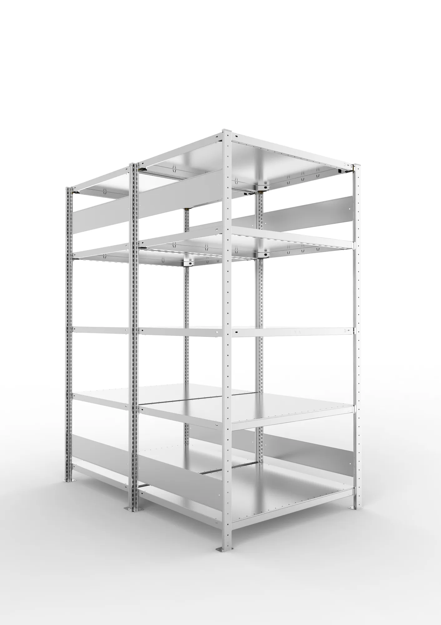 META CLIP S3 | Fachbodenregal | Doppel-Grundregal | 2000 x 1000 x 800 mm | Fachlast 230 kg | 4+1 Ebenen | Längsriegel | verzinkt