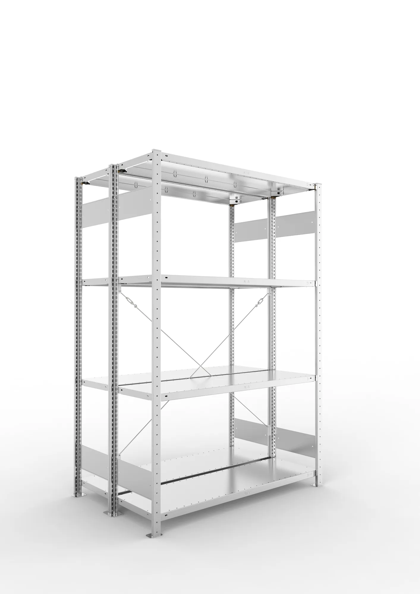 META CLIP S3 | Fachbodenregal | Doppel-Grundregal | 2000 x 1300 x 400 mm | Fachlast 150 kg | 3+1 Ebenen | verzinkt