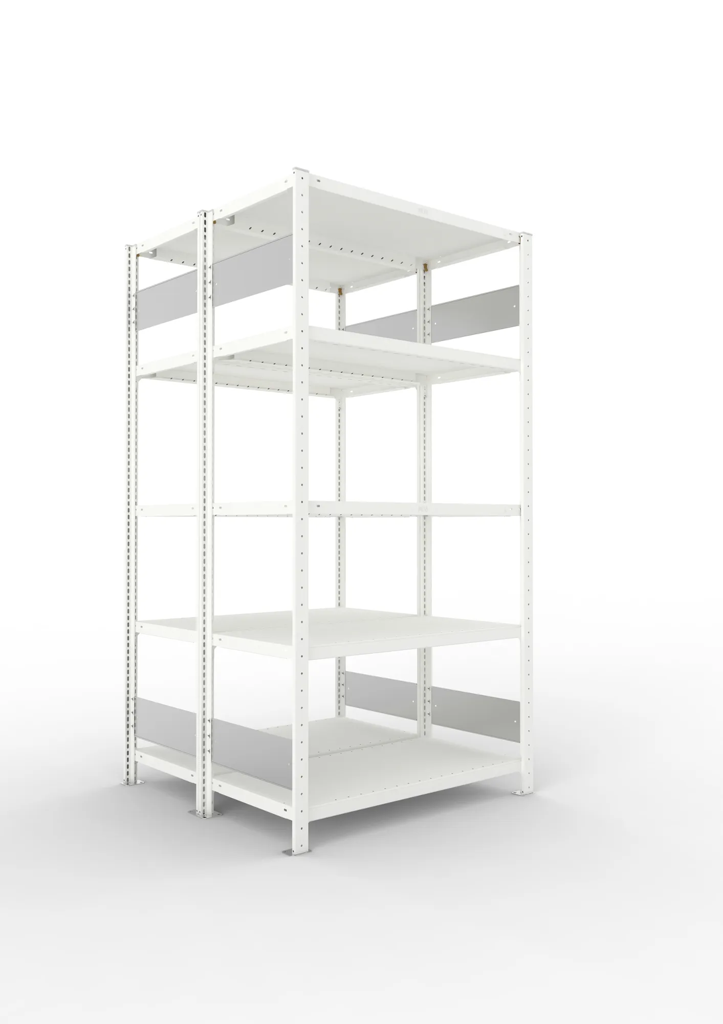 META CLIP S3 | Fachbodenregal | Doppel-Grundregal | 2000 x 1000 x 500 mm | Fachlast 230 kg | 4+1 Ebenen | Längsriegel | RAL 7035