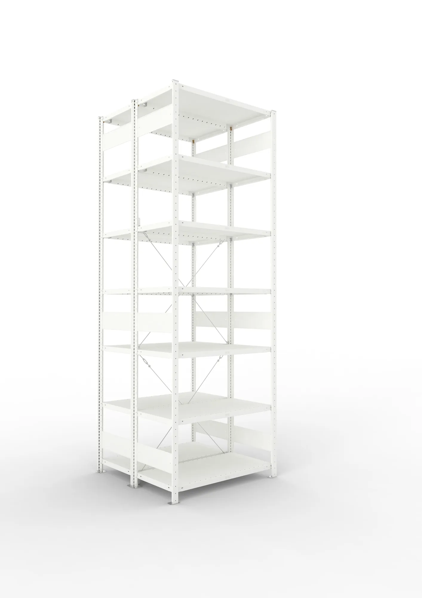 META CLIP | Fachbodenregal | Doppel-Grundregal | 3000 x 1000 x 500 mm | Fachlast 100 kg | 6+1 Ebenen | RAL 7035