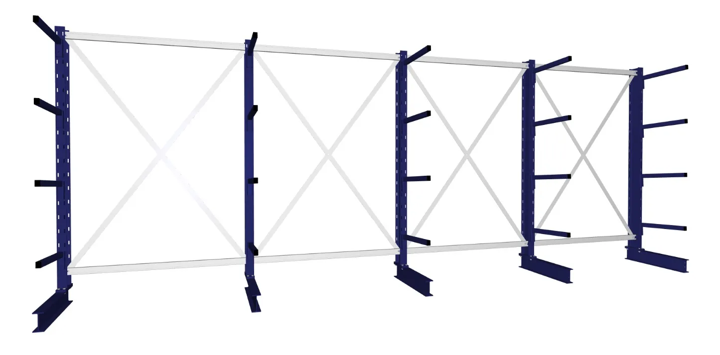 META MULTISTRONG L | Kragarmregal | 4 Felder | 2000 x 5200 x 600 mm | Armlast 140 kg | einseitig | 4+1 Ebenen