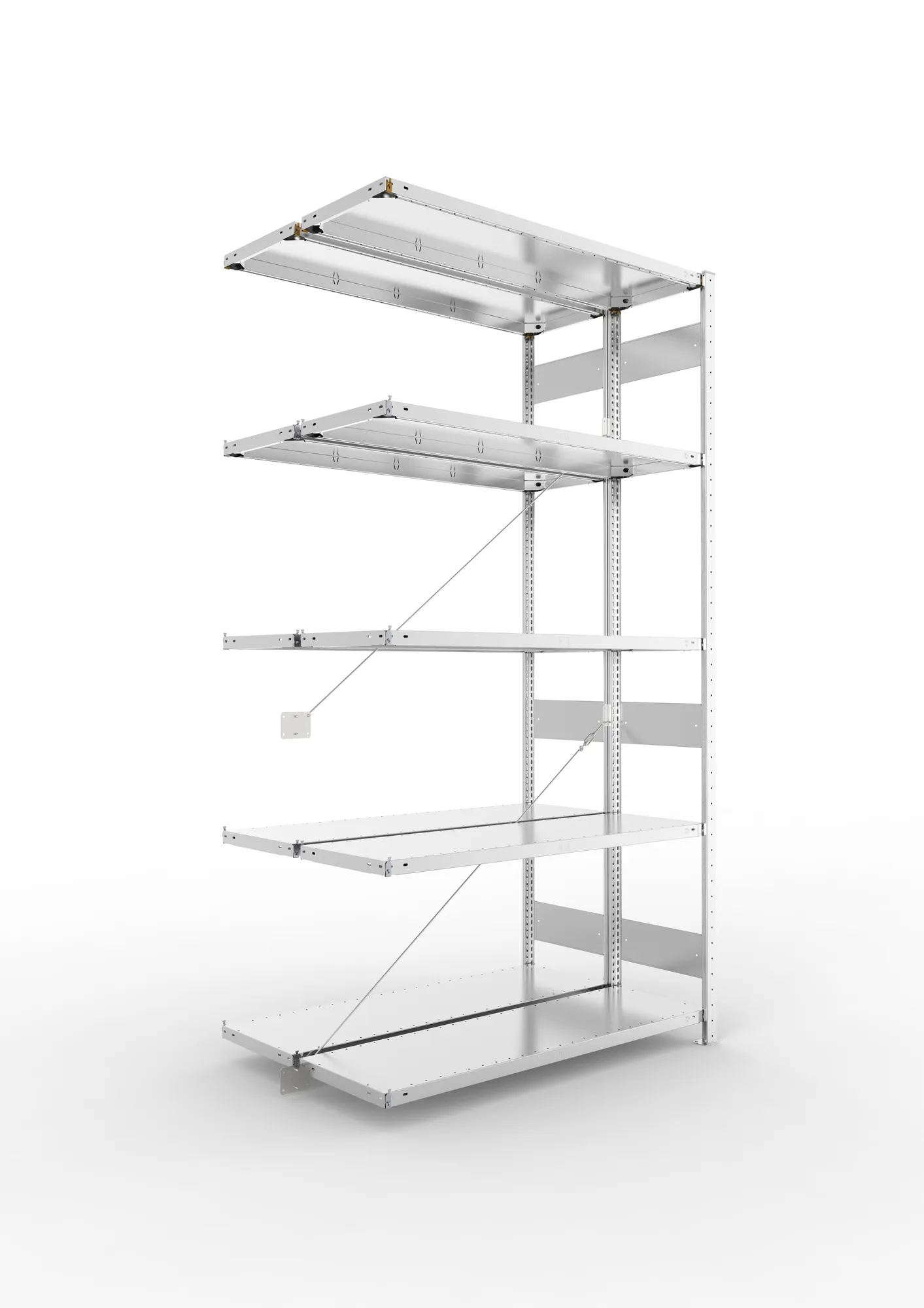 META CLIP | Fachbodenregal | Doppel-Anbauregal | 2500 x 1300 x 400 mm | Fachlast 230 kg | 4+1 Ebenen | verzinkt