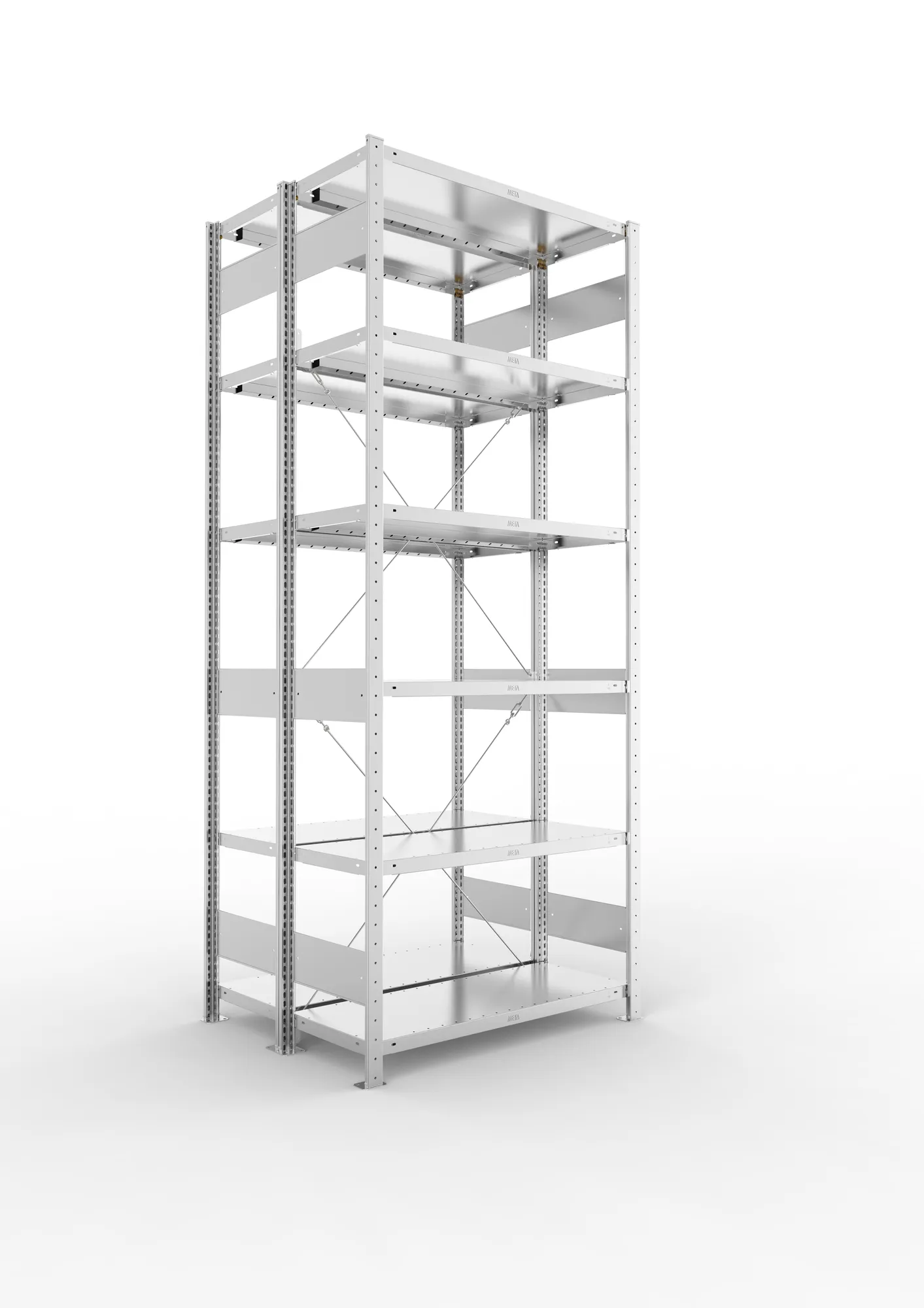 META CLIP | Fachbodenregal | Doppel-Grundregal | 2500 x 1000 x 400 mm | Fachlast 100 kg | 5+1 Ebenen | verzinkt