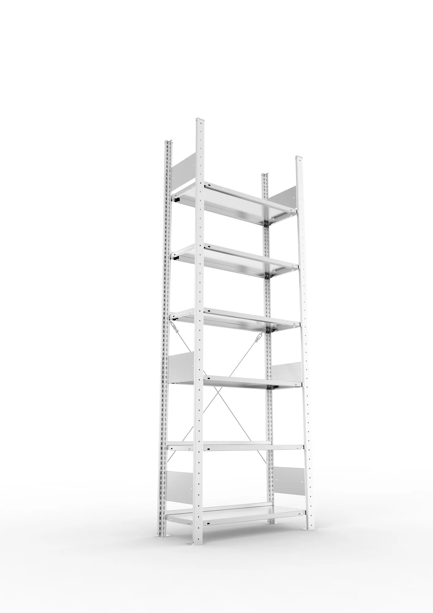 META COMPACT S3| Büro-Steckregal | Grundregal | 2200 x 750 x 300 mm | Fachlast 80 kg | 6 Ebenen | Endanschlag | verzinkt