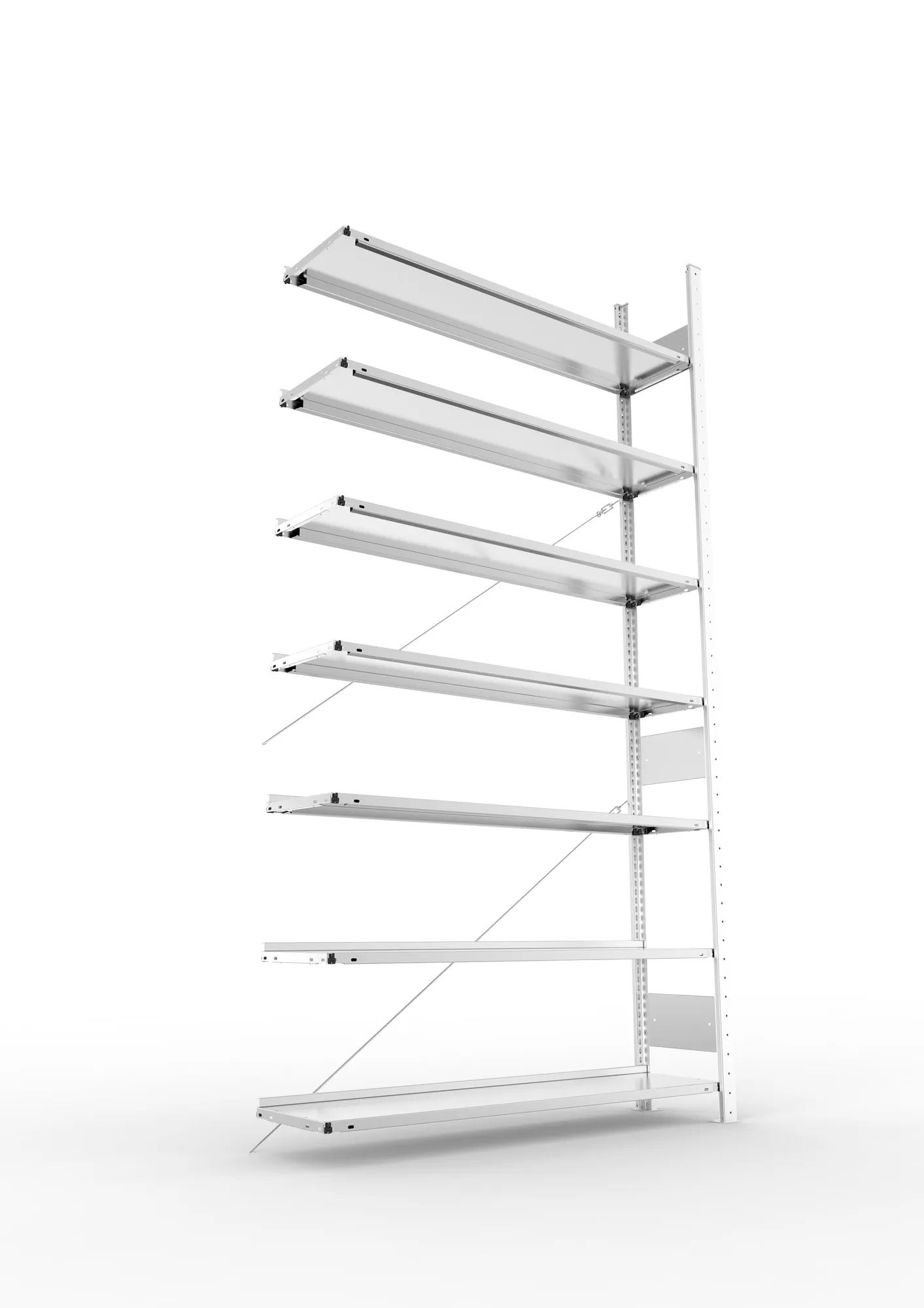META COMPACT S3| Büro-Steckregal | Anbauregal | 2500 x 1250 x 300 mm | Fachlast 80 kg | 7 Ebenen | Endanschlag | verzinkt