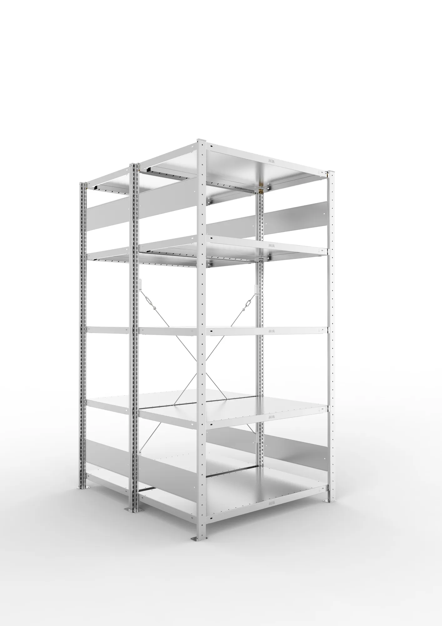 META CLIP S3 | Fachbodenregal | Doppel-Grundregal | 2000 x 1000 x 600 mm | Fachlast 230 kg | 4+1 Ebenen | verzinkt