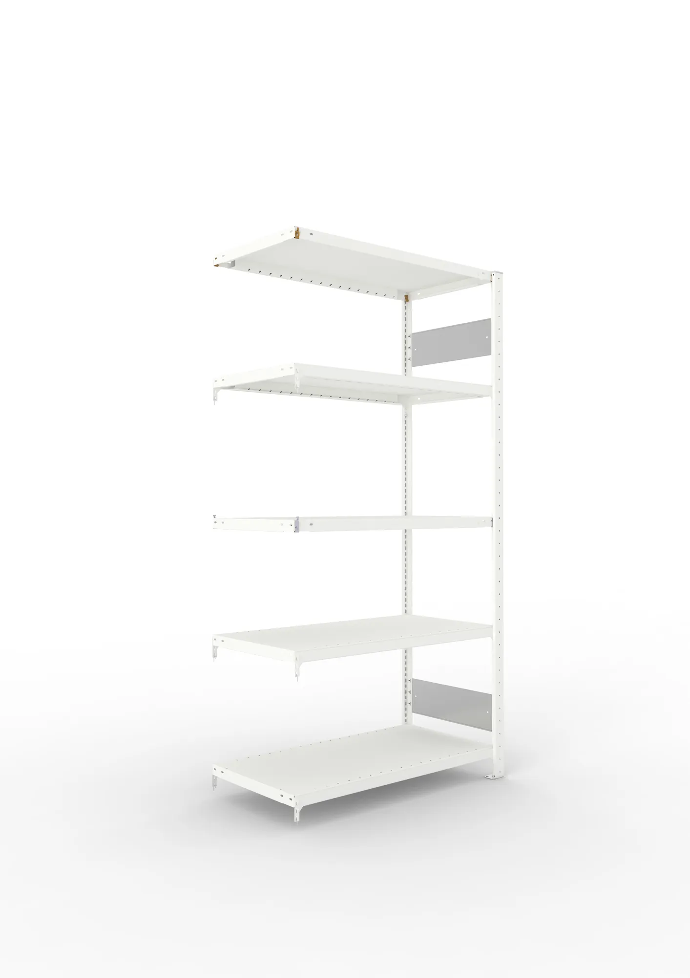 META CLIP S3 | Fachbodenregal | Anbauregal | 2000 x 1000 x 500 mm | Fachlast 230 kg | 4+1 Ebenen | Längsriegel | RAL 7035