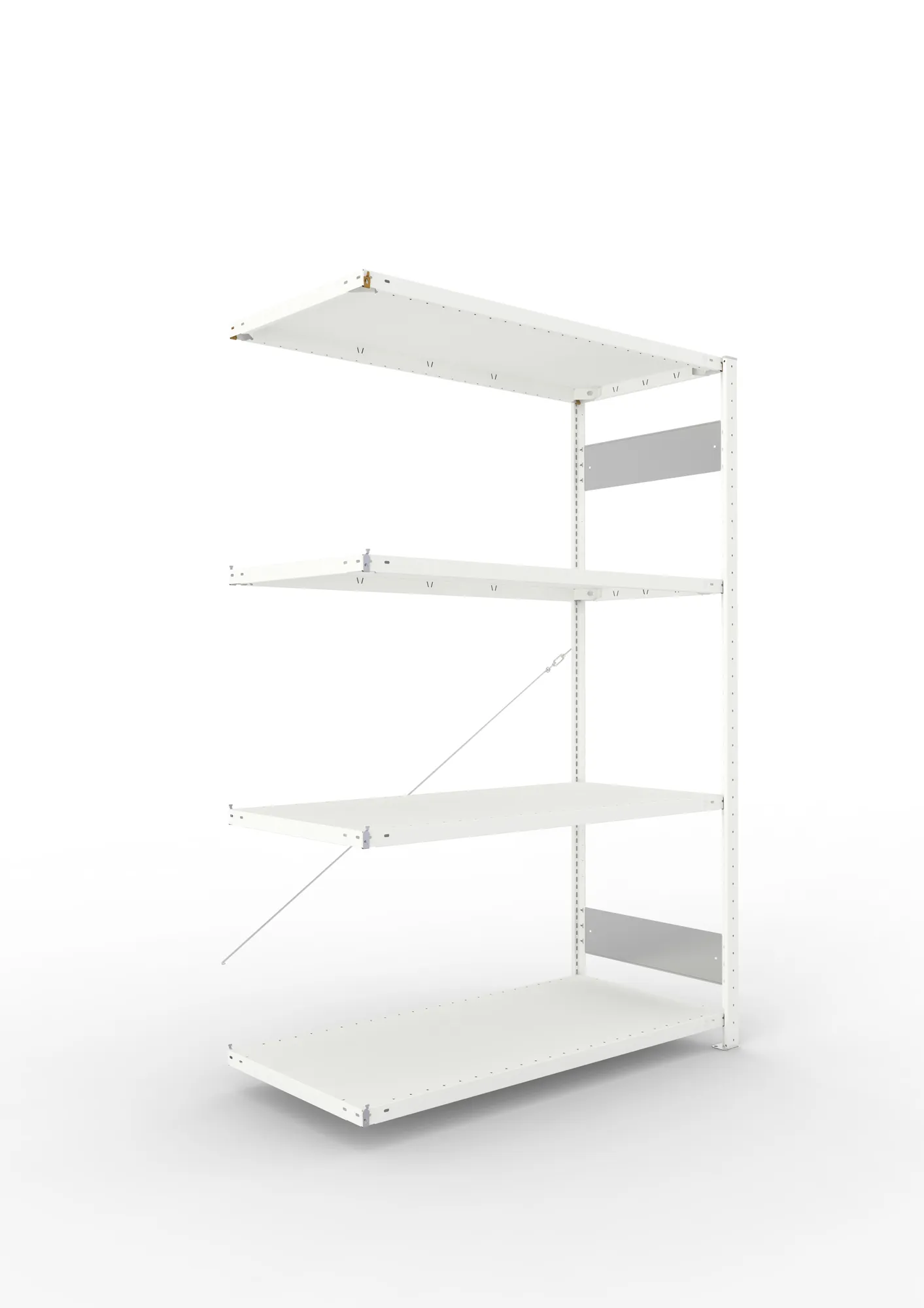 META CLIP S3 | Fachbodenregal | Anbauregal | 2000 x 1300 x 600 mm | Fachlast 230 kg | 3+1 Ebenen | RAL 7035