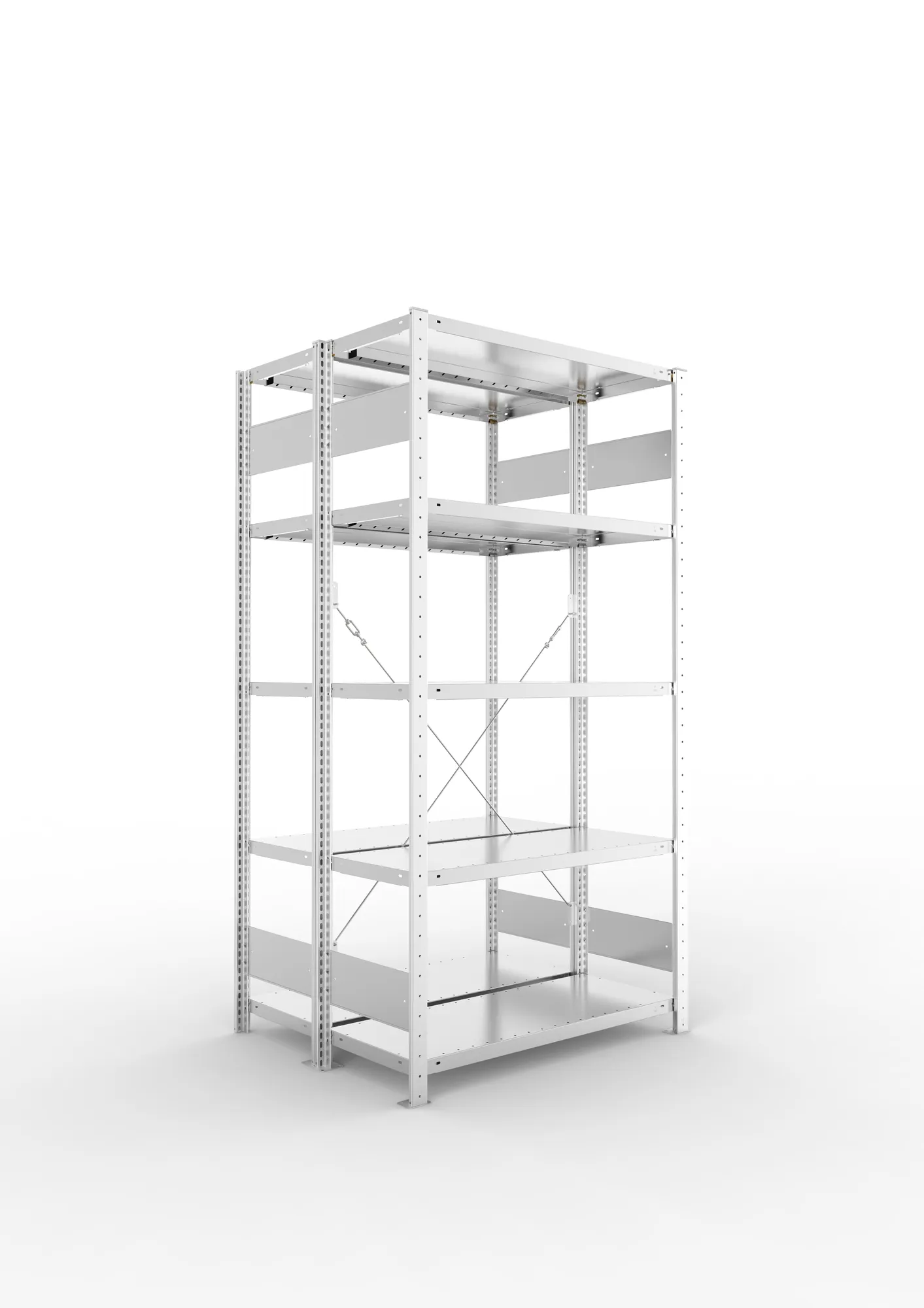 META CLIP S3 | Fachbodenregal | Doppel-Grundregal | 2000 x 1000 x 400 mm | Fachlast 100 kg | 4+1 Ebenen | verzinkt
