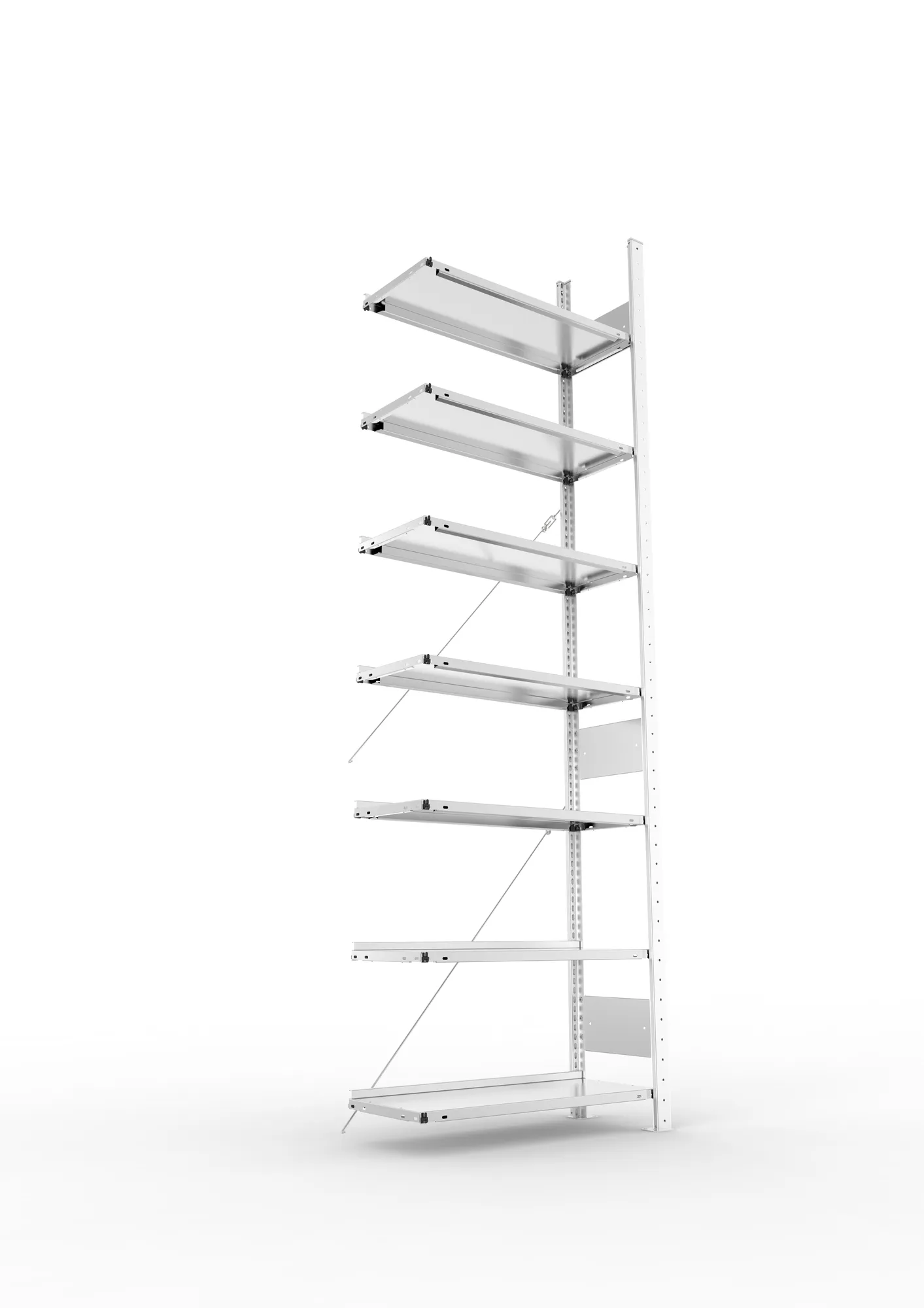 META COMPACT S3| Büro-Steckregal | Anbauregal | 2500 x 750 x 300 mm | Fachlast 80 kg | 7 Ebenen | Endanschlag | verzinkt