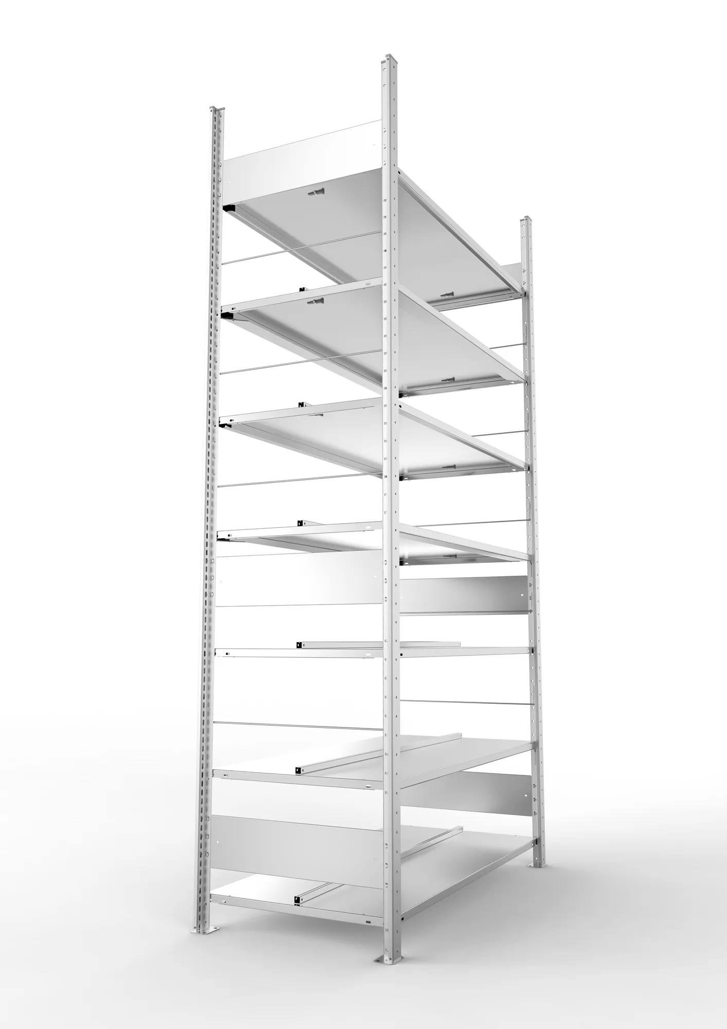 META COMPACT S3| Büro-Steckregal | Doppel-Grundregal | 2500 x 1250 x 600 mm | Fachlast 100 kg | 7 Ebenen | Mittelanschlag | verzinkt