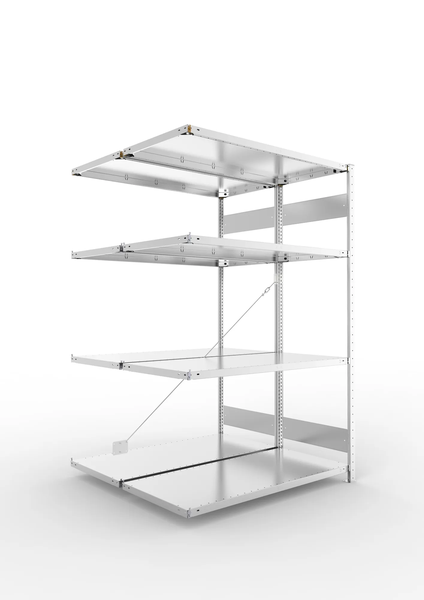 META CLIP S3 | Fachbodenregal | Doppel-Anbauregal | 2000 x 1300 x 600 mm | Fachlast 230 kg | 3+1 Ebenen | verzinkt