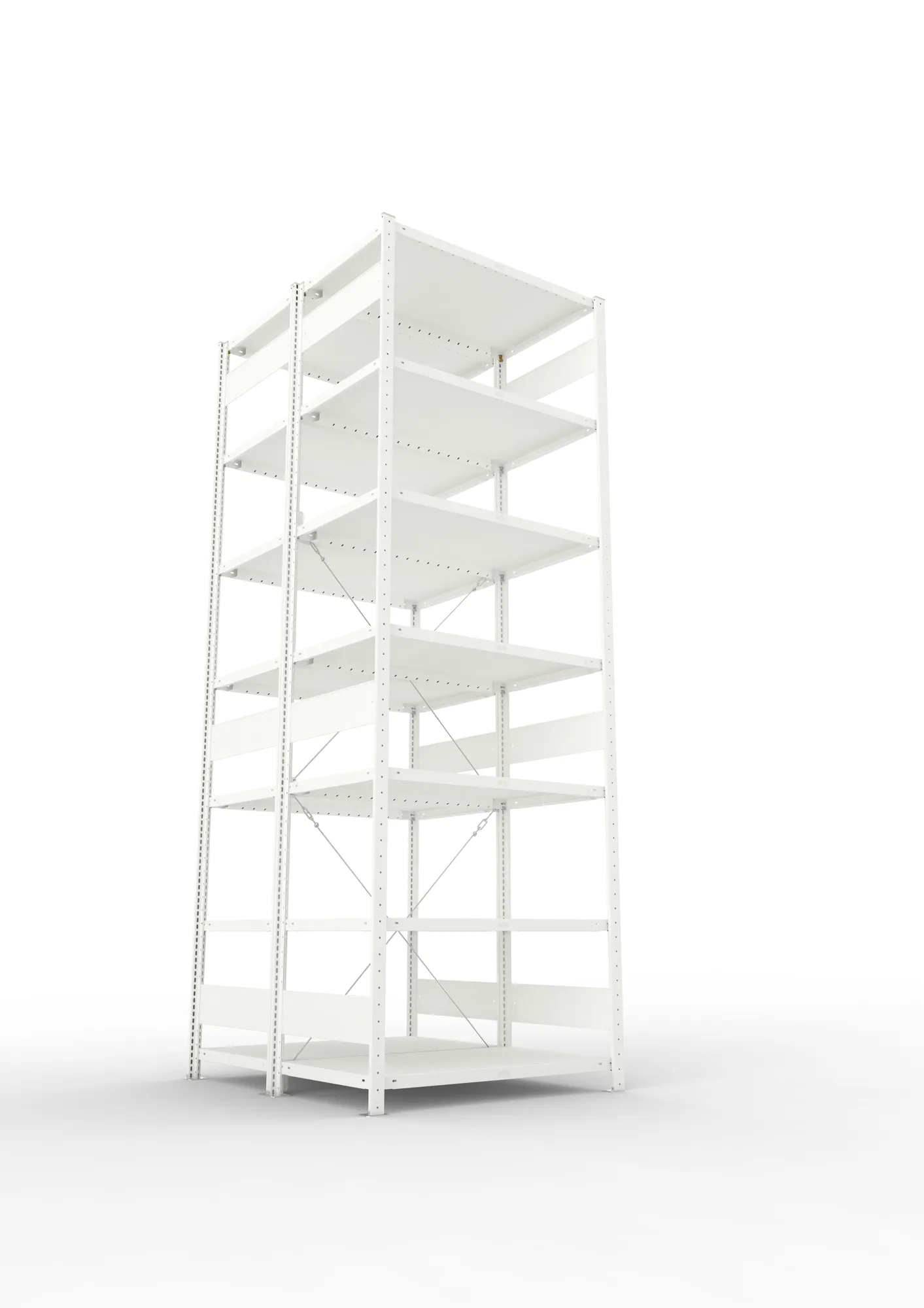 META CLIP | Fachbodenregal | Doppel-Grundregal | 3000 x 1000 x 600 mm | Fachlast 100 kg | 6+1 Ebenen | RAL 7035