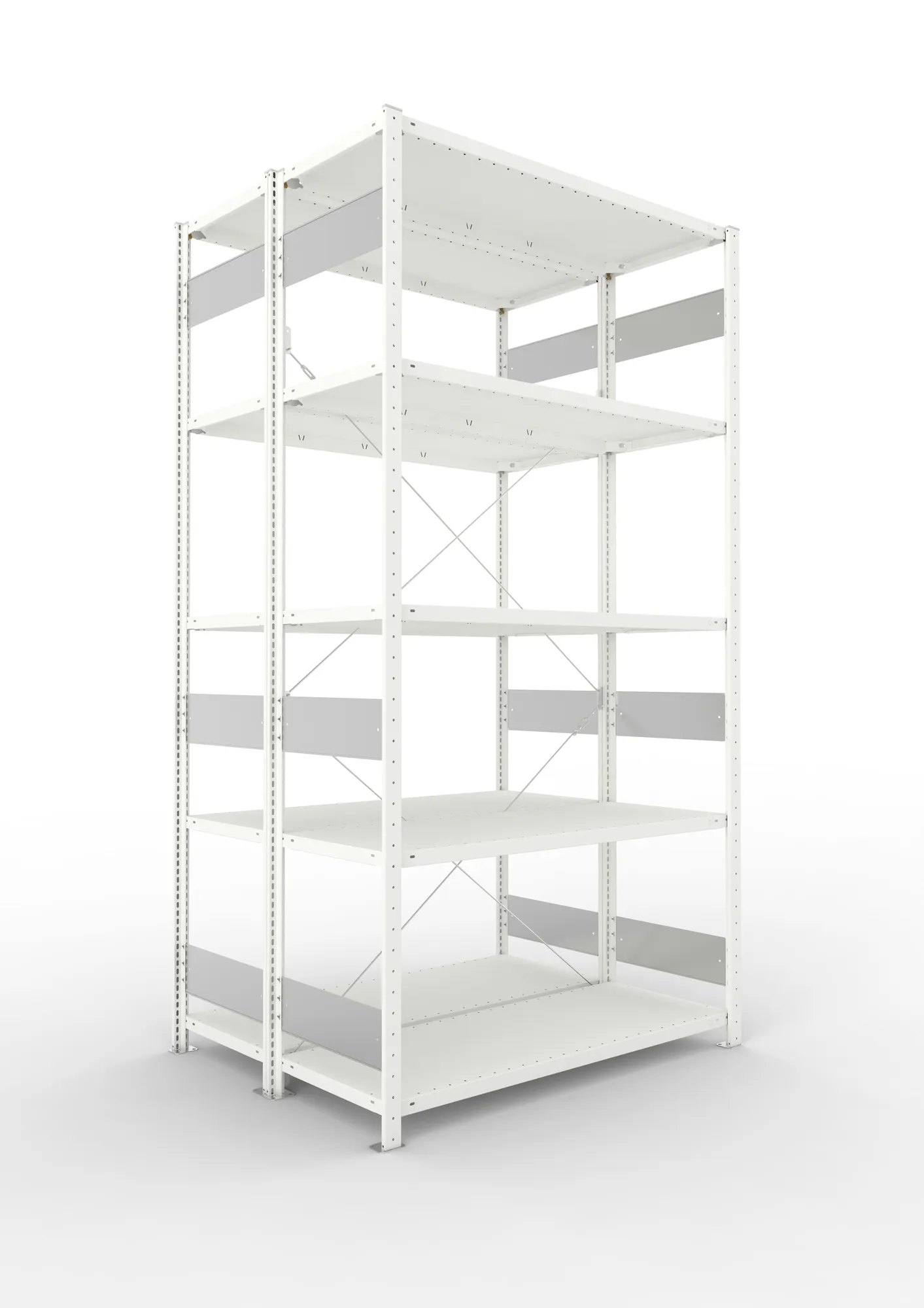 META CLIP S3 | Fachbodenregal | Doppel-Grundregal | 2500 x 1300 x 500 mm | Fachlast 150 kg | 4+1 Ebenen | RAL 7035
