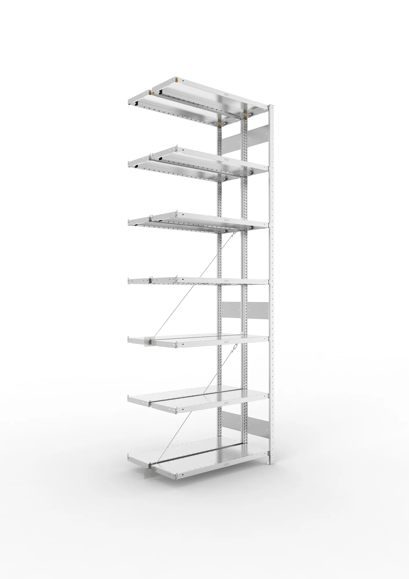 META CLIP | Fachbodenregal | Doppel-Anbauregal | 3000 x 1000 x 300 mm | Fachlast 230 kg | 6+1 Ebenen | verzinkt