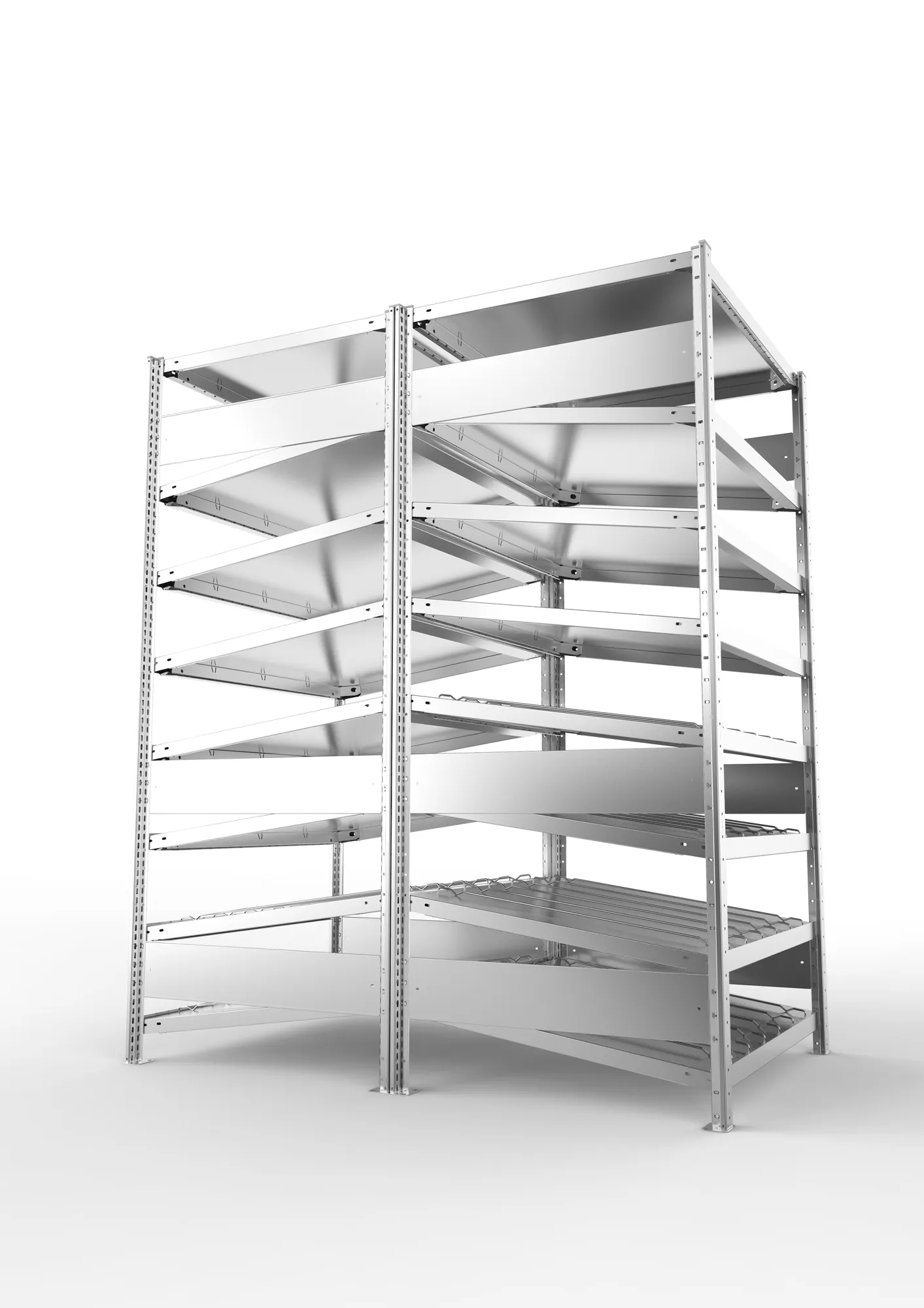 META CLIP S3 | Schrägbodenregal | Doppel-Grundregal | 2000 x 1000 x 800 mm | Fachlast 230 kg | 7+1 Ebenen | verzinkt