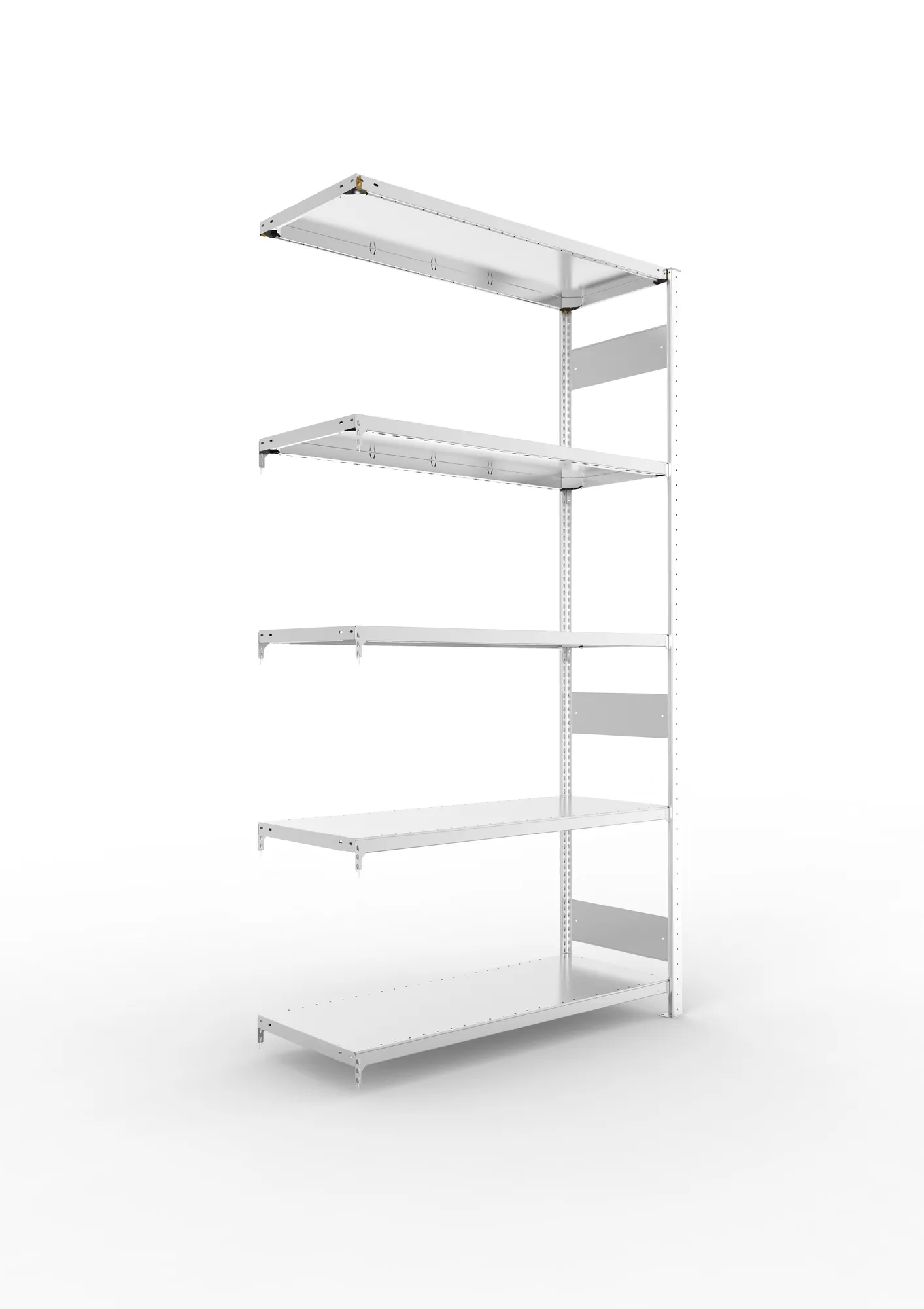 META CLIP S3 | Fachbodenregal | Anbauregal | 2500 x 1300 x 500 mm | Fachlast 230 kg | 4+1 Ebenen | Längsriegel | verzinkt