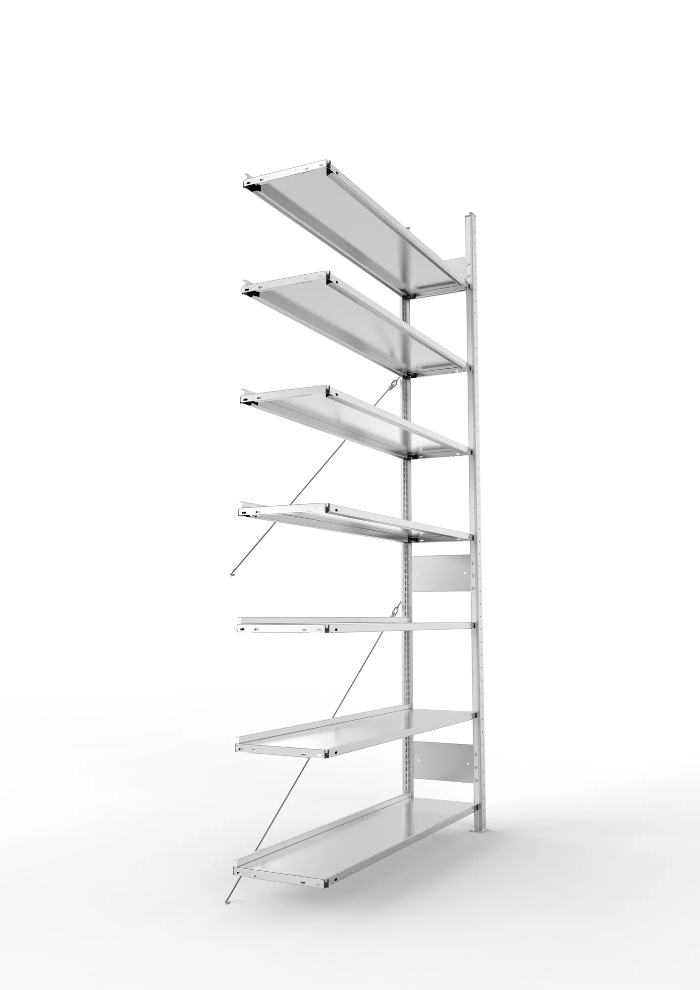 META COMPACT S3| Büro-Steckregal | Anbauregal | 2500 x 1250 x 300 mm | Fachlast 80 kg | 7 Ebenen | Endanschlag | verzinkt