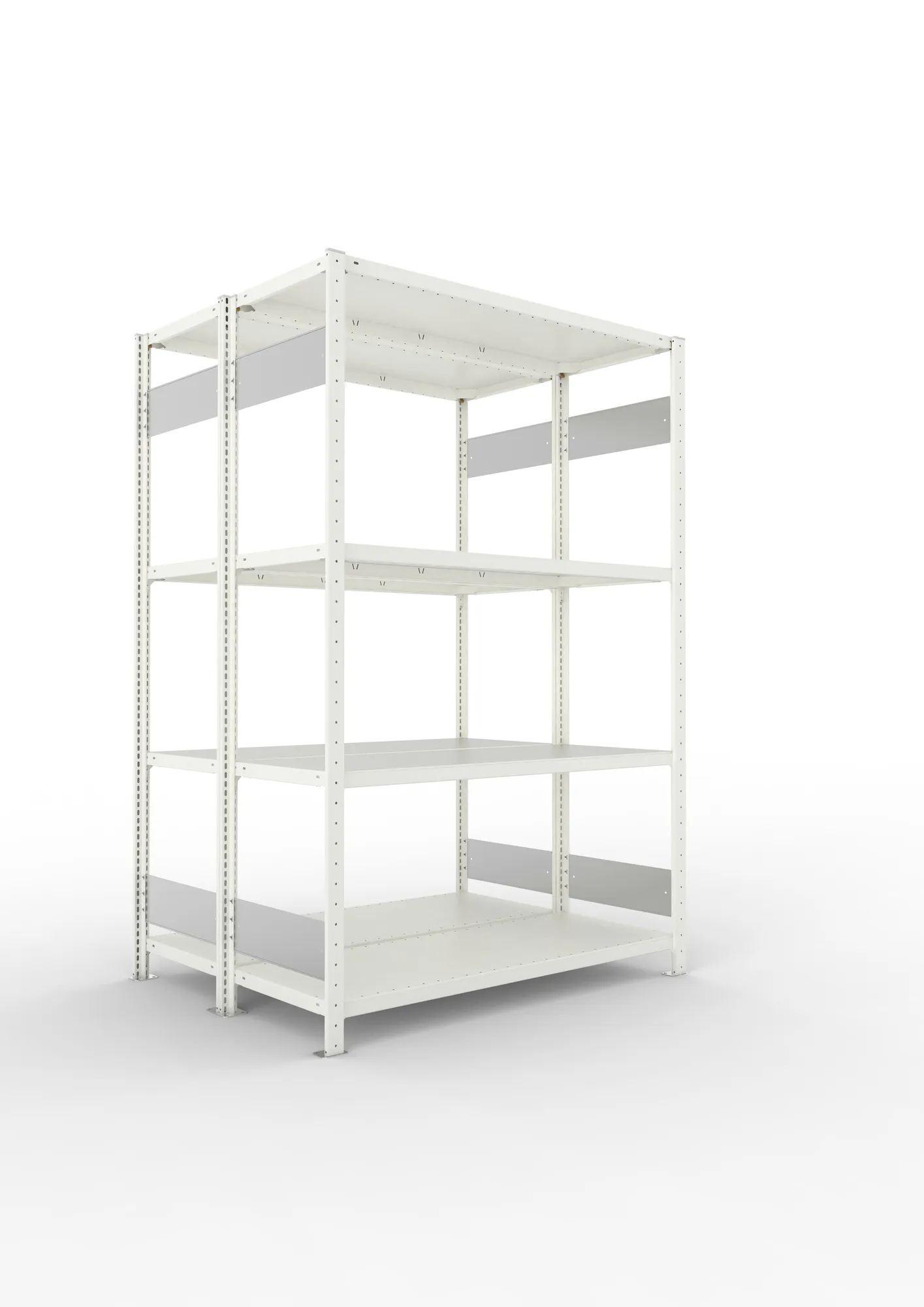 META CLIP S3 | Fachbodenregal | Doppel-Grundregal | 2000 x 1300 x 500 mm | Fachlast 230 kg | 3+1 Ebenen | Längsriegel | RAL 7035