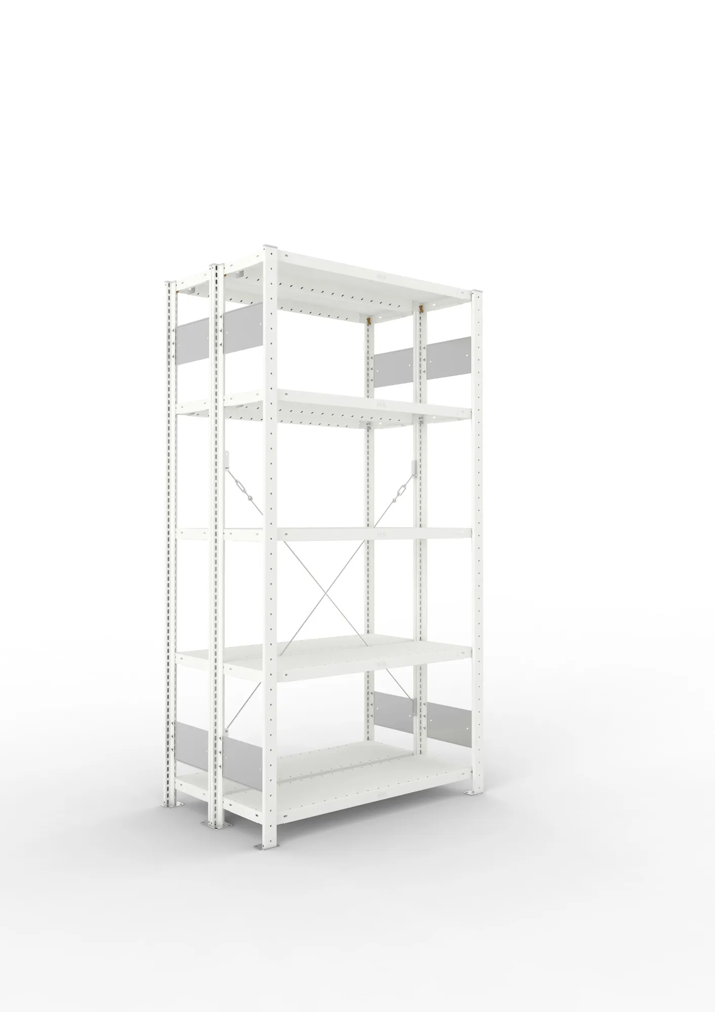META CLIP S3 | Fachbodenregal | Doppel-Grundregal | 2000 x 1000 x 300 mm | Fachlast 230 kg | 4+1 Ebenen | RAL 7035