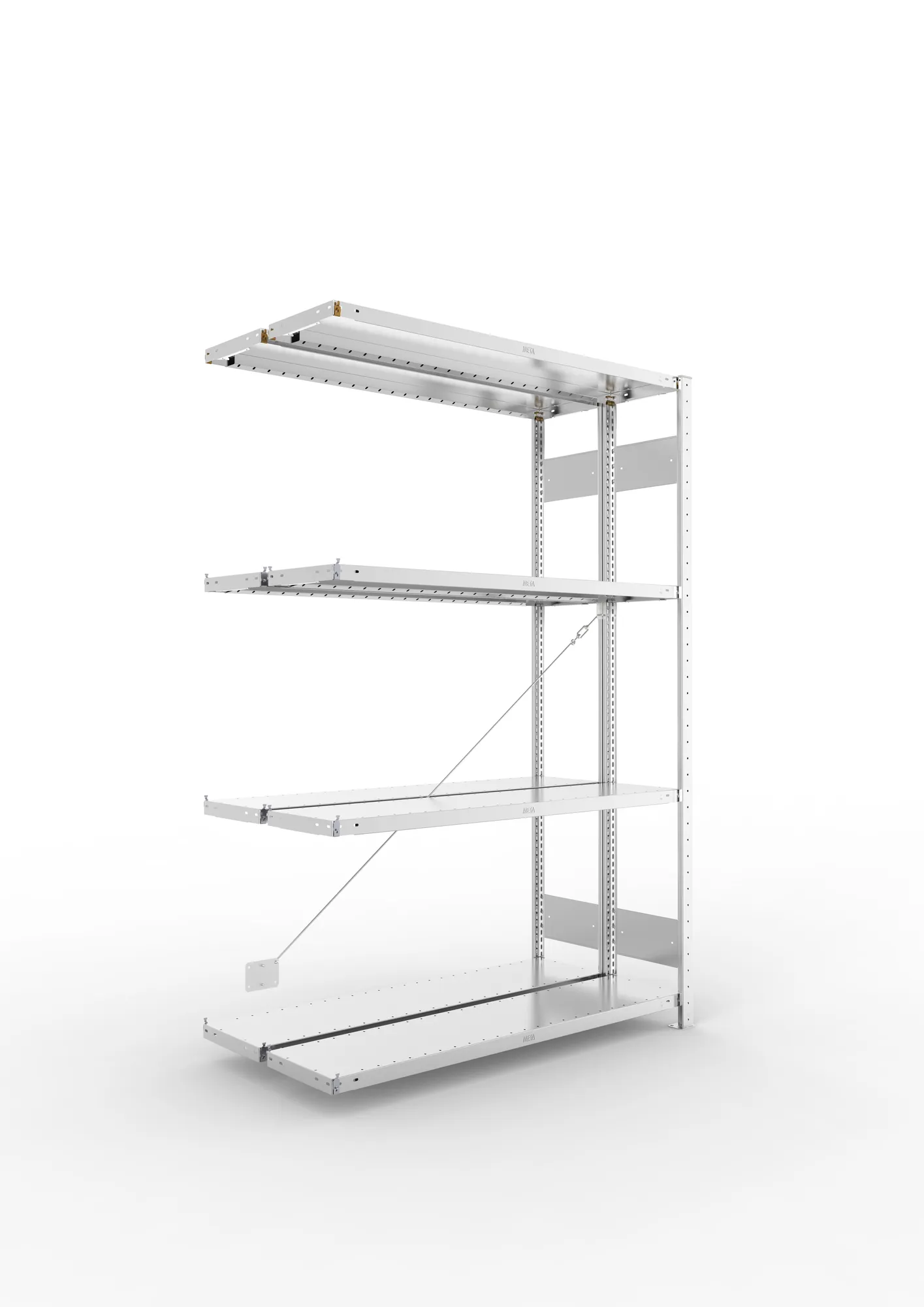 META CLIP S3 | Fachbodenregal | Doppel-Anbauregal | 2000 x 1300 x 300 mm | Fachlast 230 kg | 3+1 Ebenen | verzinkt