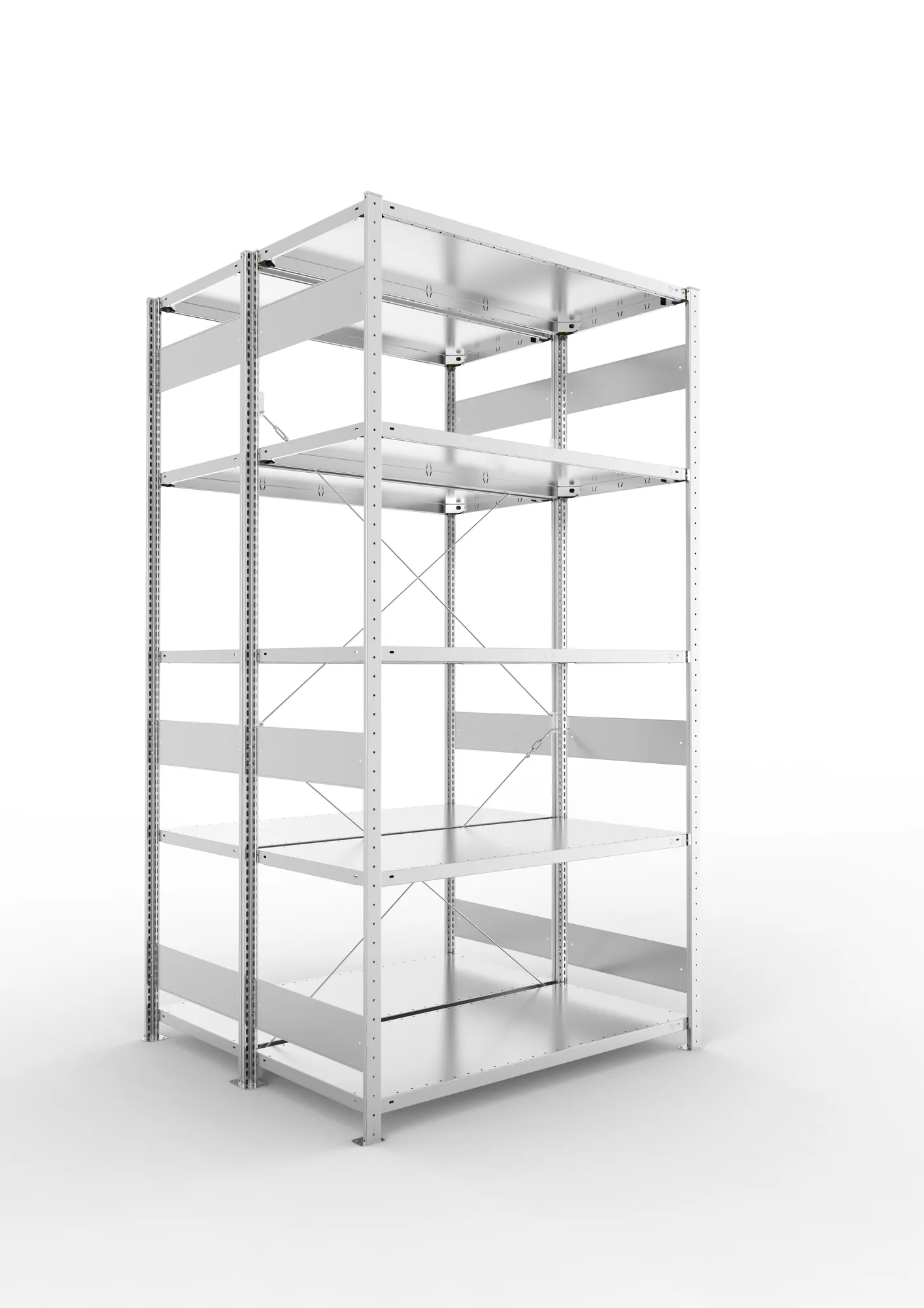 META CLIP S3 | Fachbodenregal | Doppel-Grundregal | 2500 x 1300 x 600 mm | Fachlast 230 kg | 4+1 Ebenen | verzinkt
