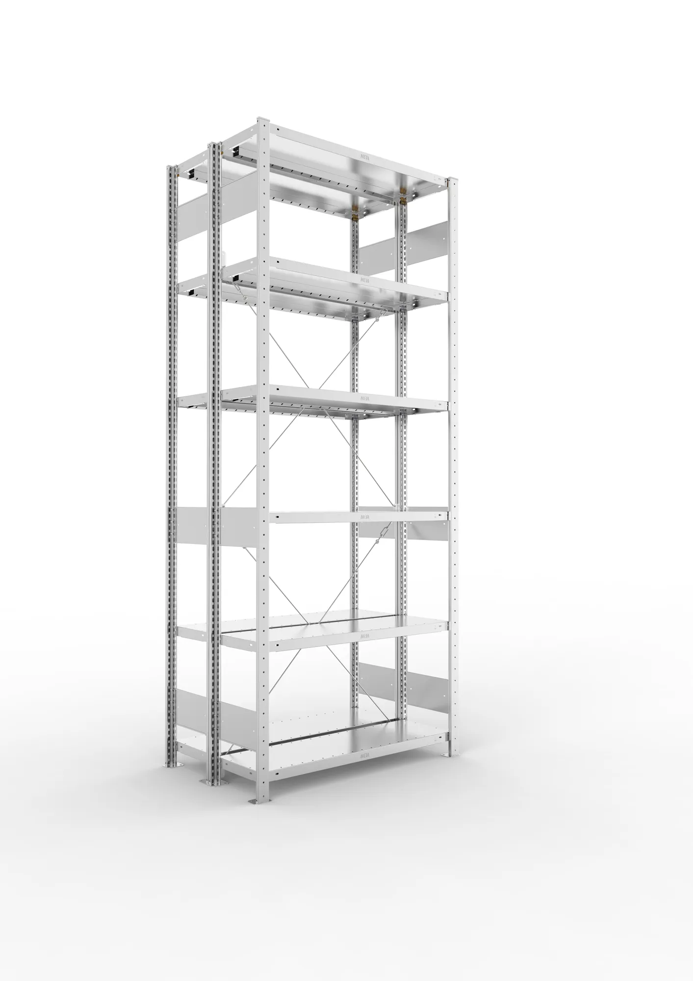 META CLIP S3 | Fachbodenregal | Doppel-Grundregal | 2500 x 1000 x 300 mm | Fachlast 100 kg | 5+1 Ebenen | verzinkt