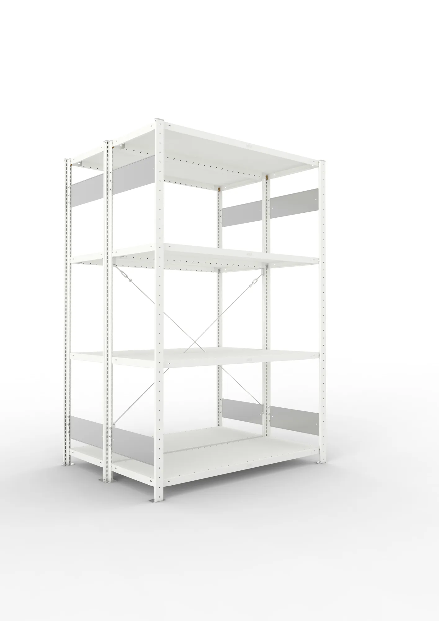 META CLIP S3 | Fachbodenregal | Doppel-Grundregal | 2000 x 1300 x 500 mm | Fachlast 230 kg | 3+1 Ebenen | RAL 7035