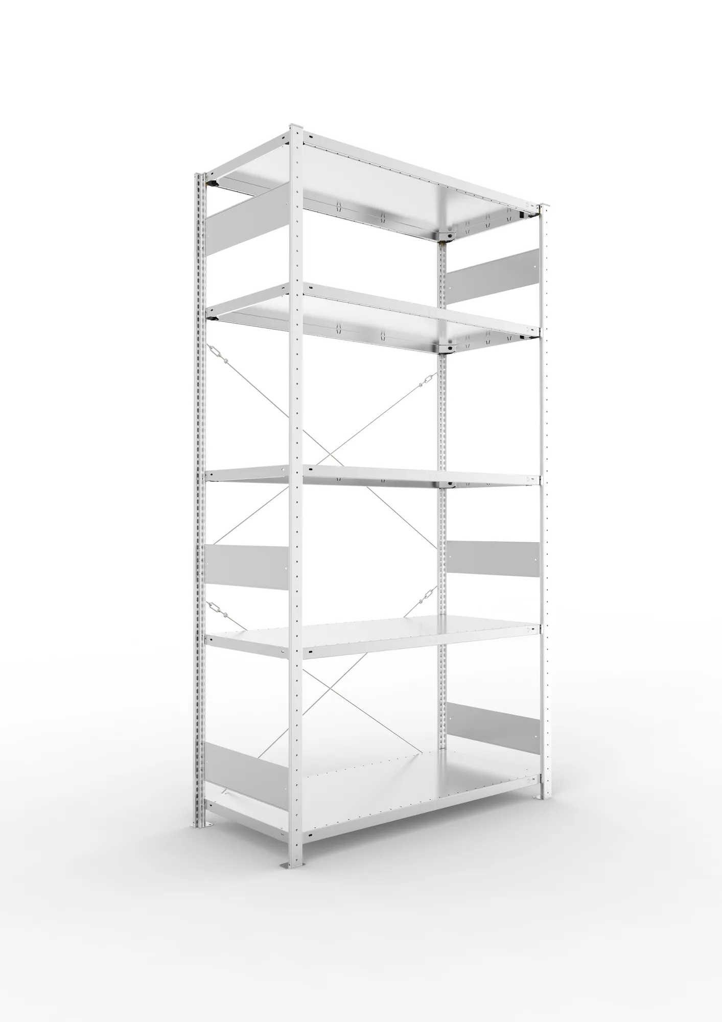 META CLIP S3 | Fachbodenregal | Grundregal | 2500 x 1300 x 600 mm | Fachlast 230 kg | 4+1 Ebenen | verzinkt