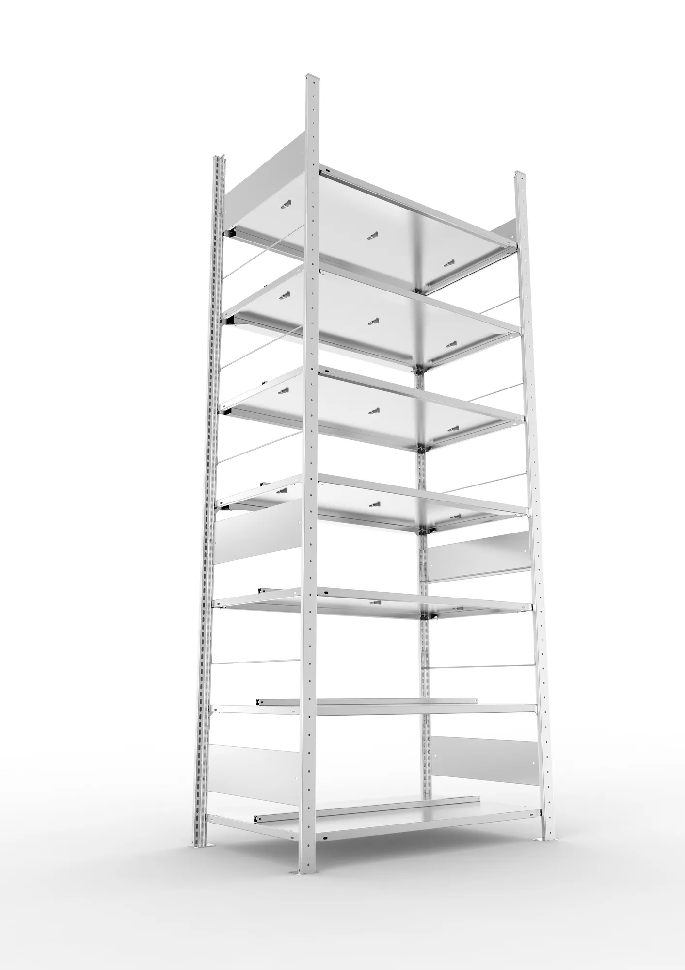 META COMPACT S3| Büro-Steckregal | Doppel-Grundregal | 2500 x 1000 x 600 mm | Fachlast 100 kg | 7 Ebenen | Mittelanschlag | verzinkt
